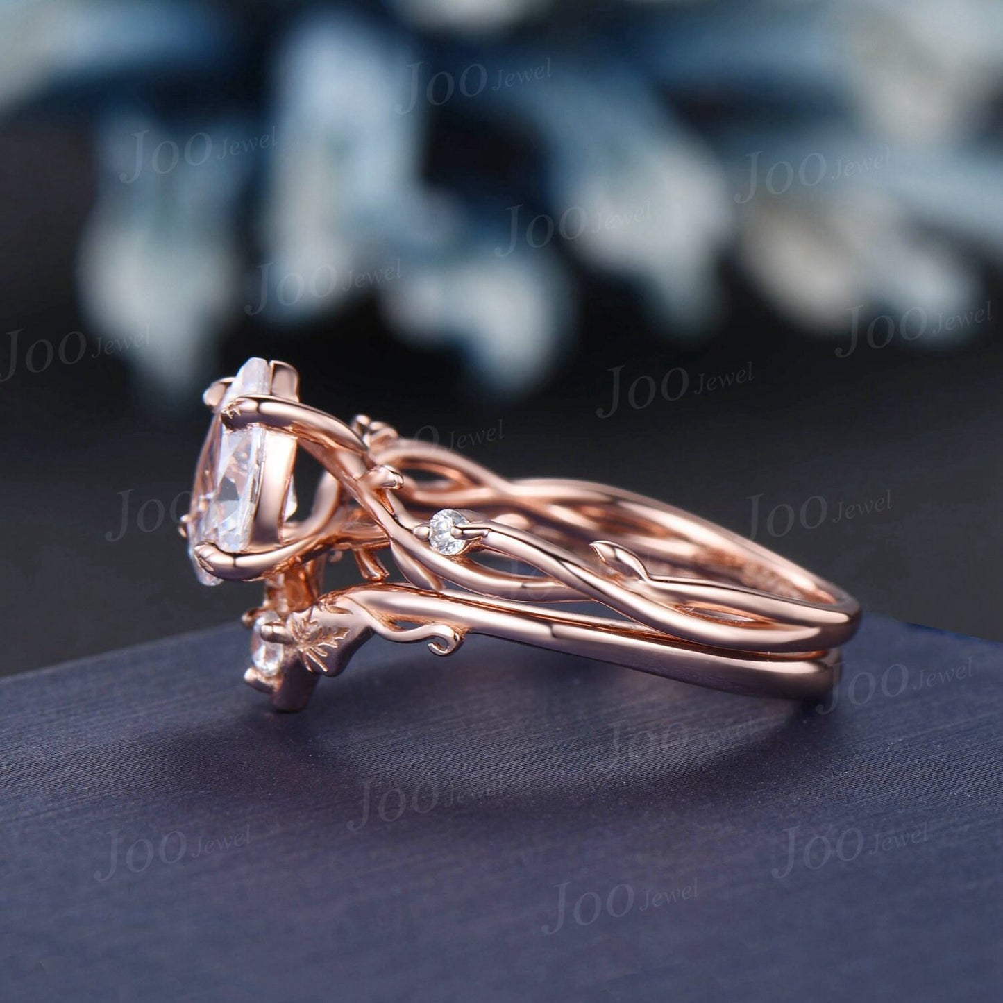 Twig Vine Branch Moissanite Bridal Ring Vintage 1.25ct Pear Engagement Ring Set 14K Rose Gold Moissanite Diamond Twisted Wedding Ring Women