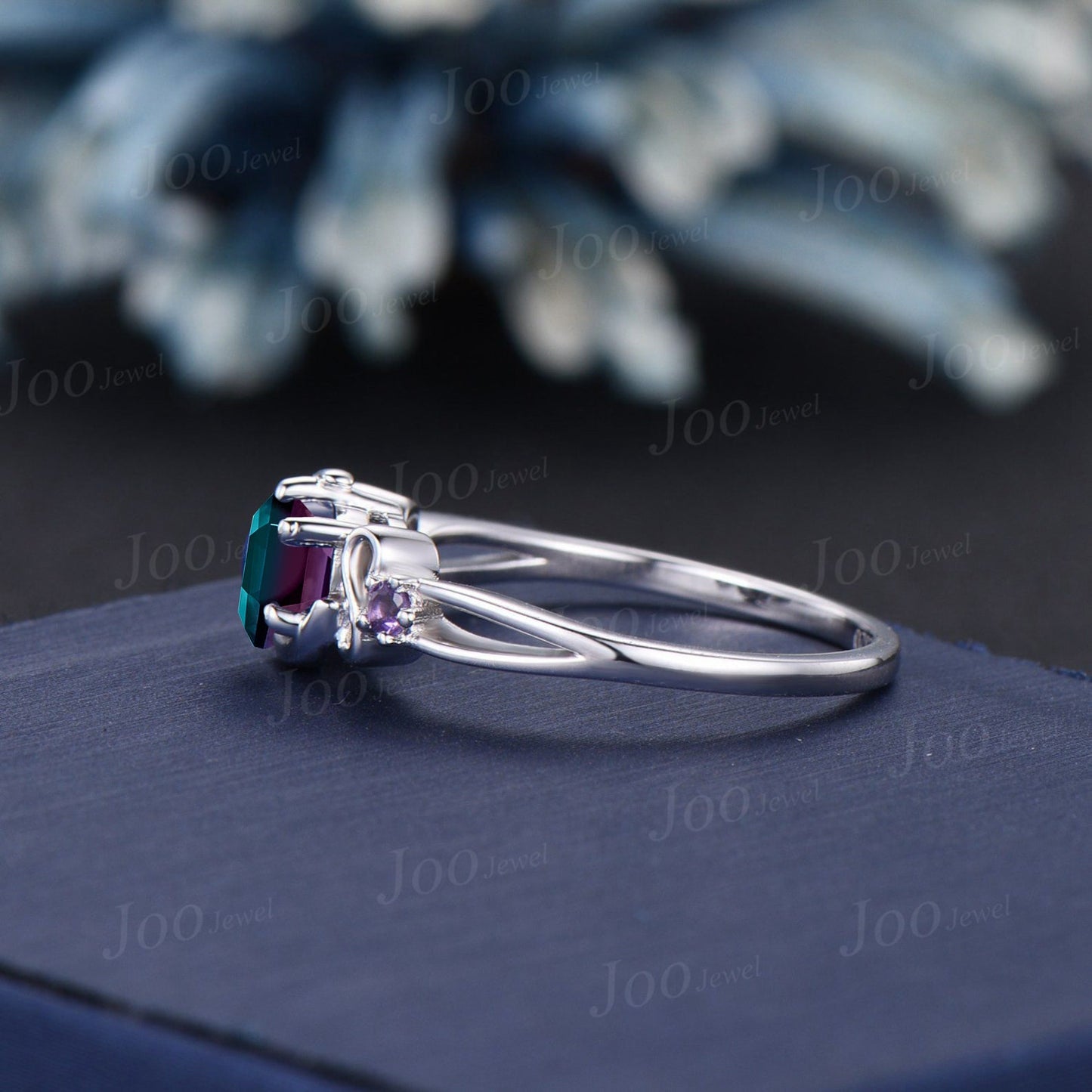 Unique Crescent Moon Engagement Ring 5mm Round Color-Change Alexandrite Amethyst Infinity Wedding Ring Split Shank Band Personalized Gifts