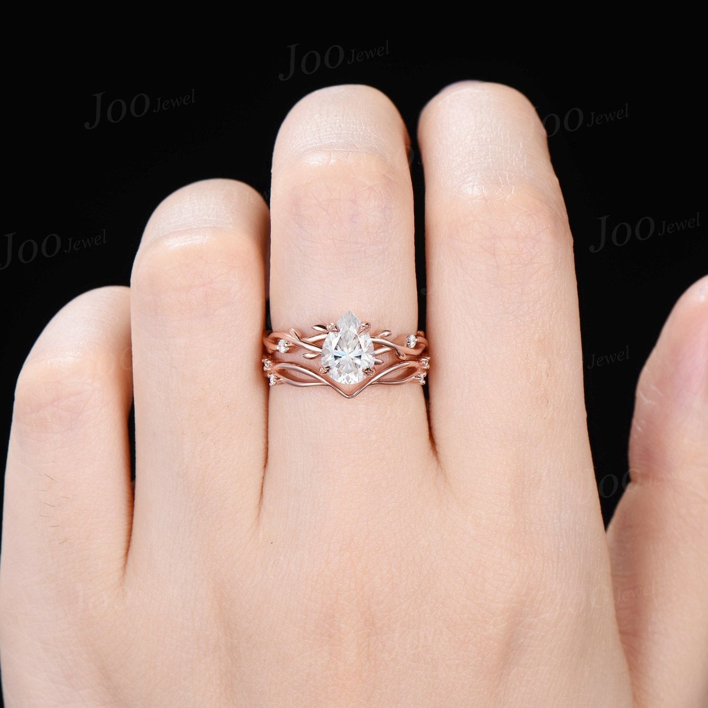 Twig Vine Branch Moissanite Bridal Ring Vintage 1.25ct Pear Engagement Ring Set 14K Rose Gold Moissanite Diamond Twisted Wedding Ring Women