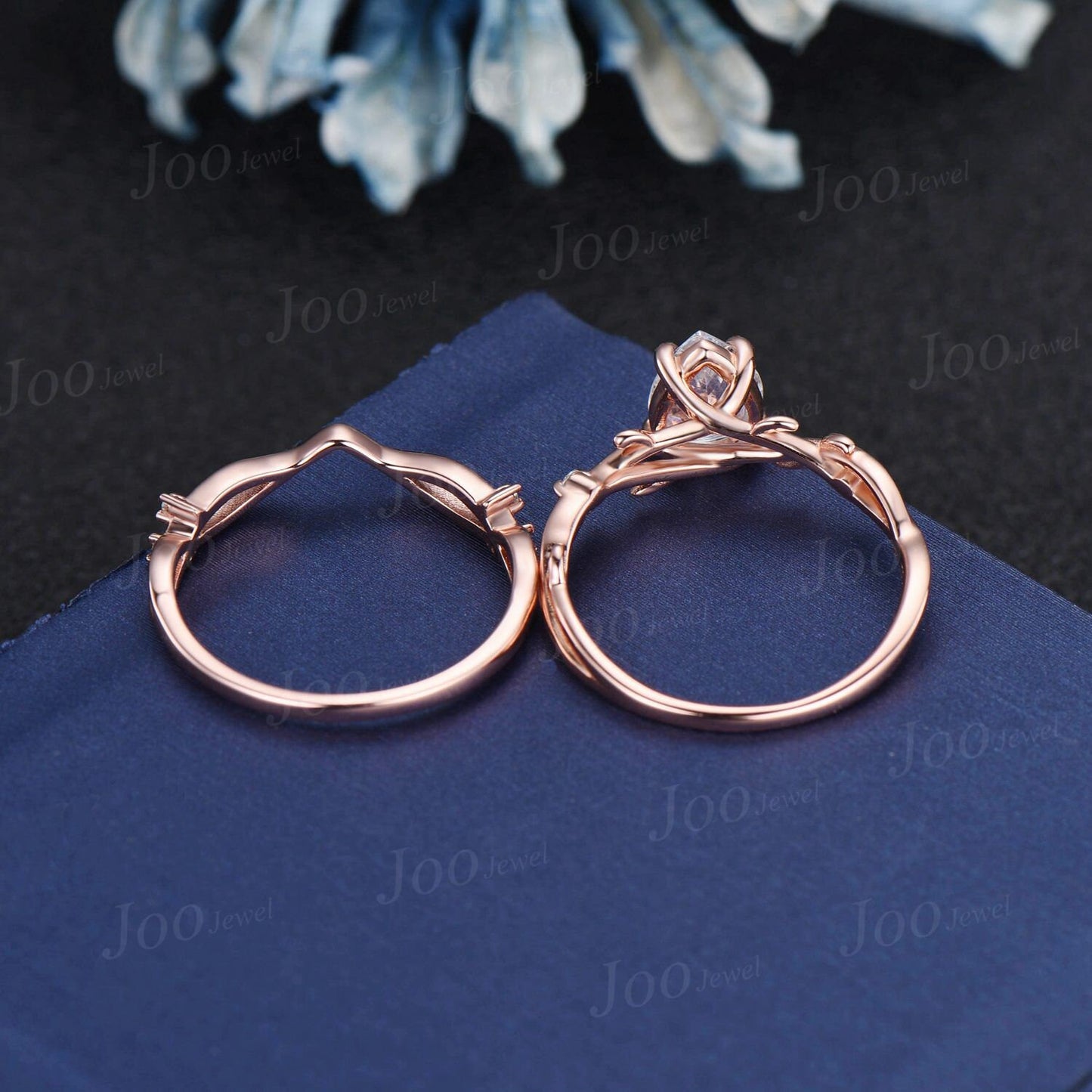 Twig Vine Branch Moissanite Bridal Ring Vintage 1.25ct Pear Engagement Ring Set 14K Rose Gold Moissanite Diamond Twisted Wedding Ring Women