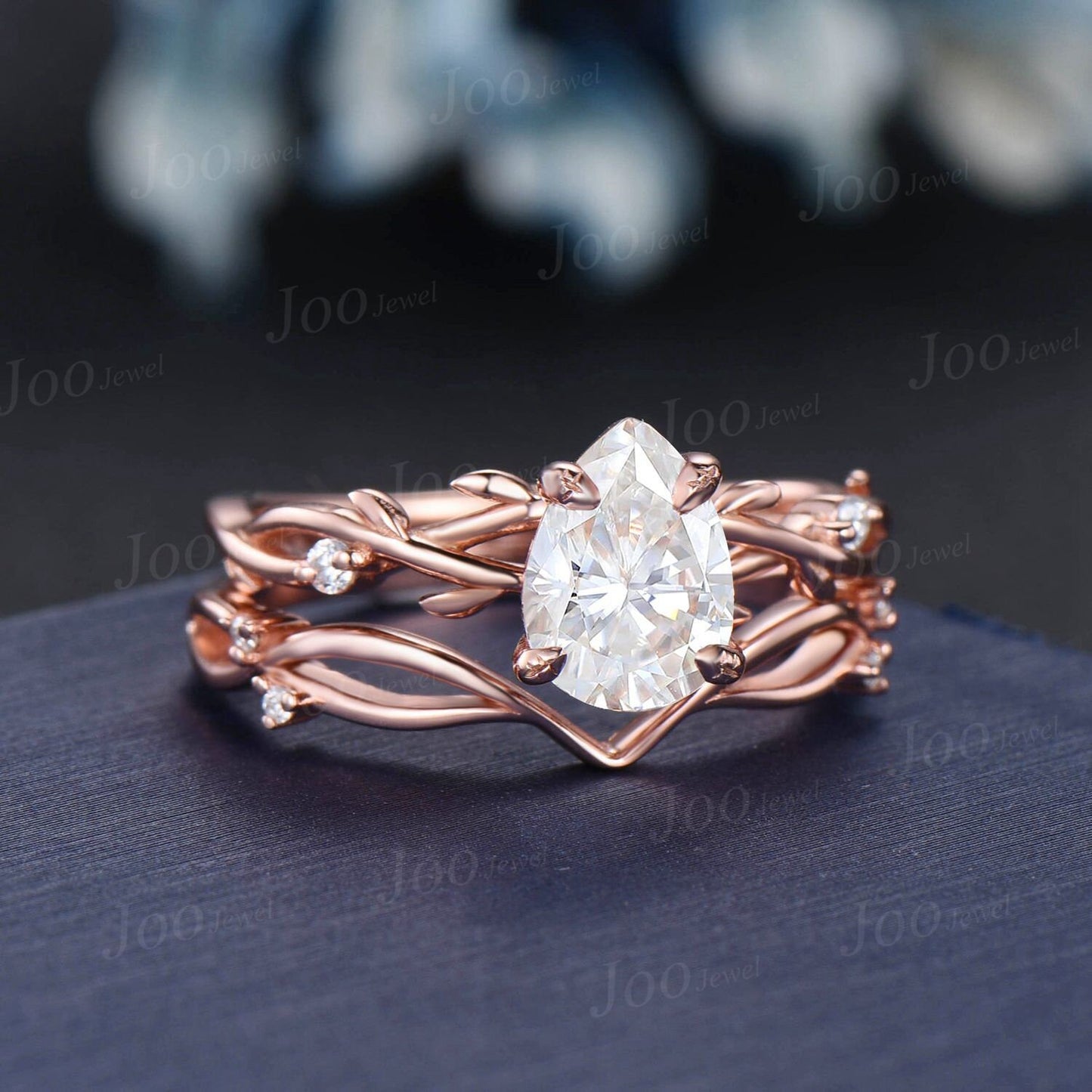 Twig Vine Branch Moissanite Bridal Ring Vintage 1.25ct Pear Engagement Ring Set 14K Rose Gold Moissanite Diamond Twisted Wedding Ring Women