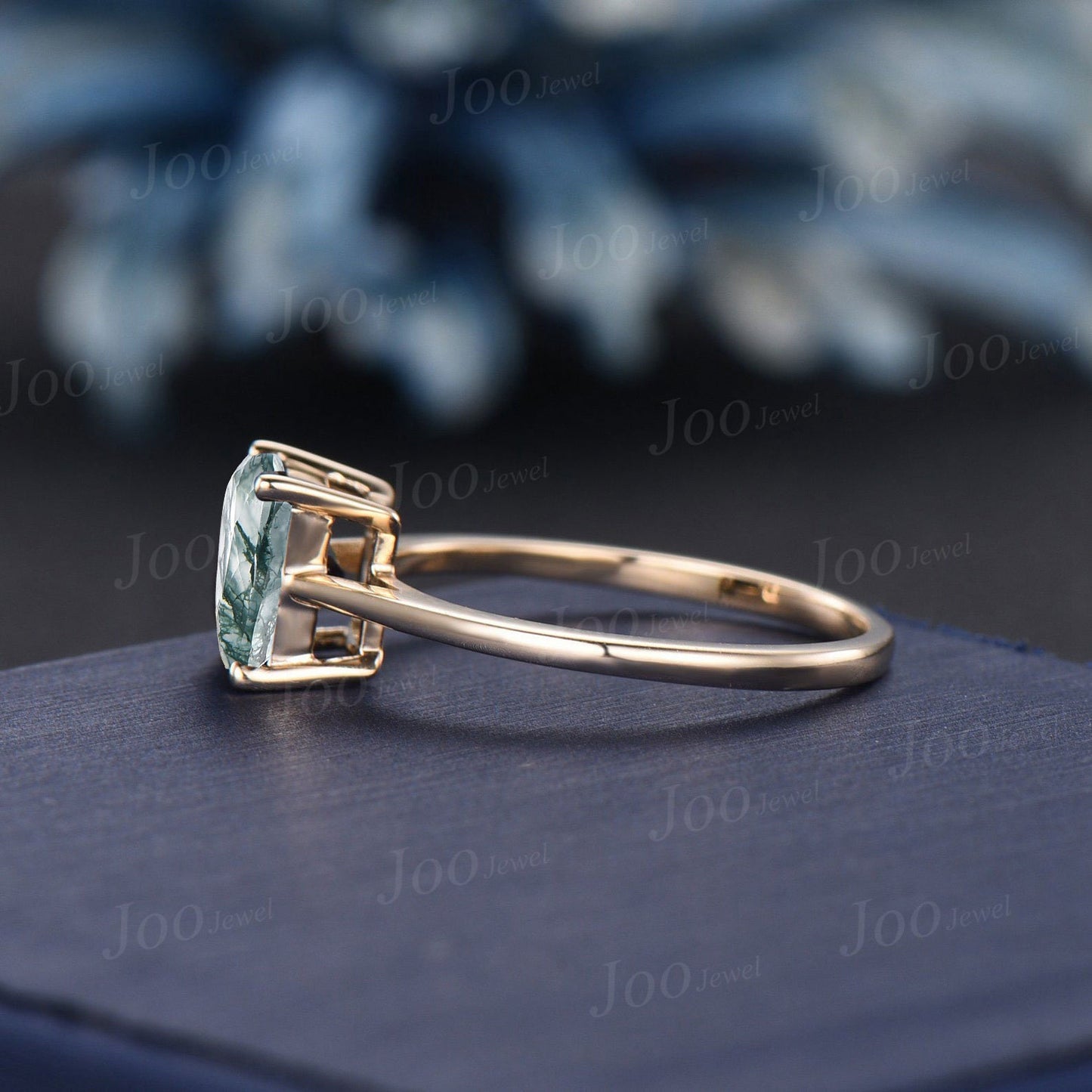 7mm Princess Cut Natural Moss Agate Engagement Ring Vintage Green Gemstone 14K Gold Simple Solitaire Wedding Rings Unique Anniversary Gifts