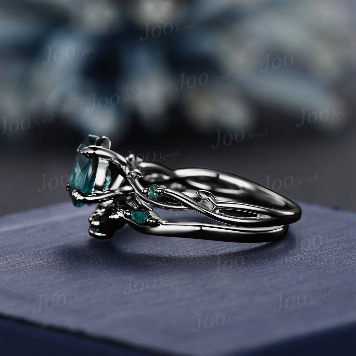 2ct Twig Vine Emerald Cut Emerald Moss Agate Wedding Ring Set Silver Green Emerald Engagement Ring Set Vintage May Birthstone Gift For Women