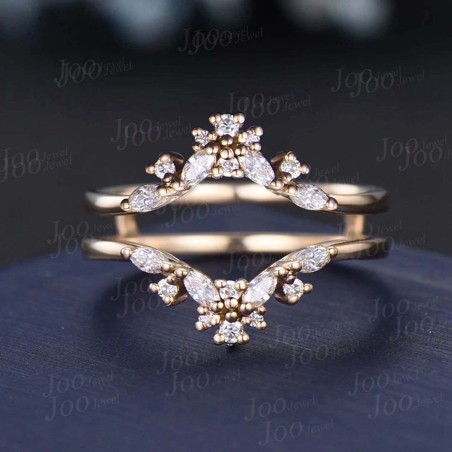 Double Curved Marquise Moissanite Diamond Contour Wedding Band 14K Gold Enhancer Stacking Matching Nesting Band Jacket Anniversary Gifts