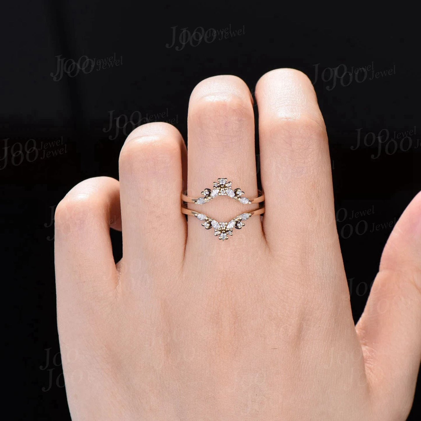 Double Curved Marquise Moissanite Diamond Contour Wedding Band 14K Gold Enhancer Stacking Matching Nesting Band Jacket Anniversary Gifts