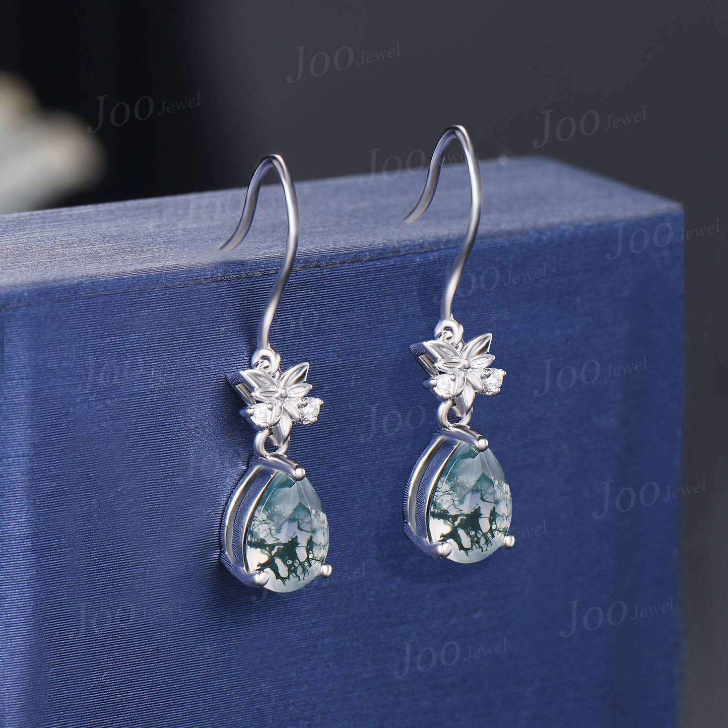 Trinity Celtic Knot Moss Agate Dangle Earrings Vintage Sterling Silver Pear Cut Natural Green Gemstone Earrings Women Birthday Gifts Women