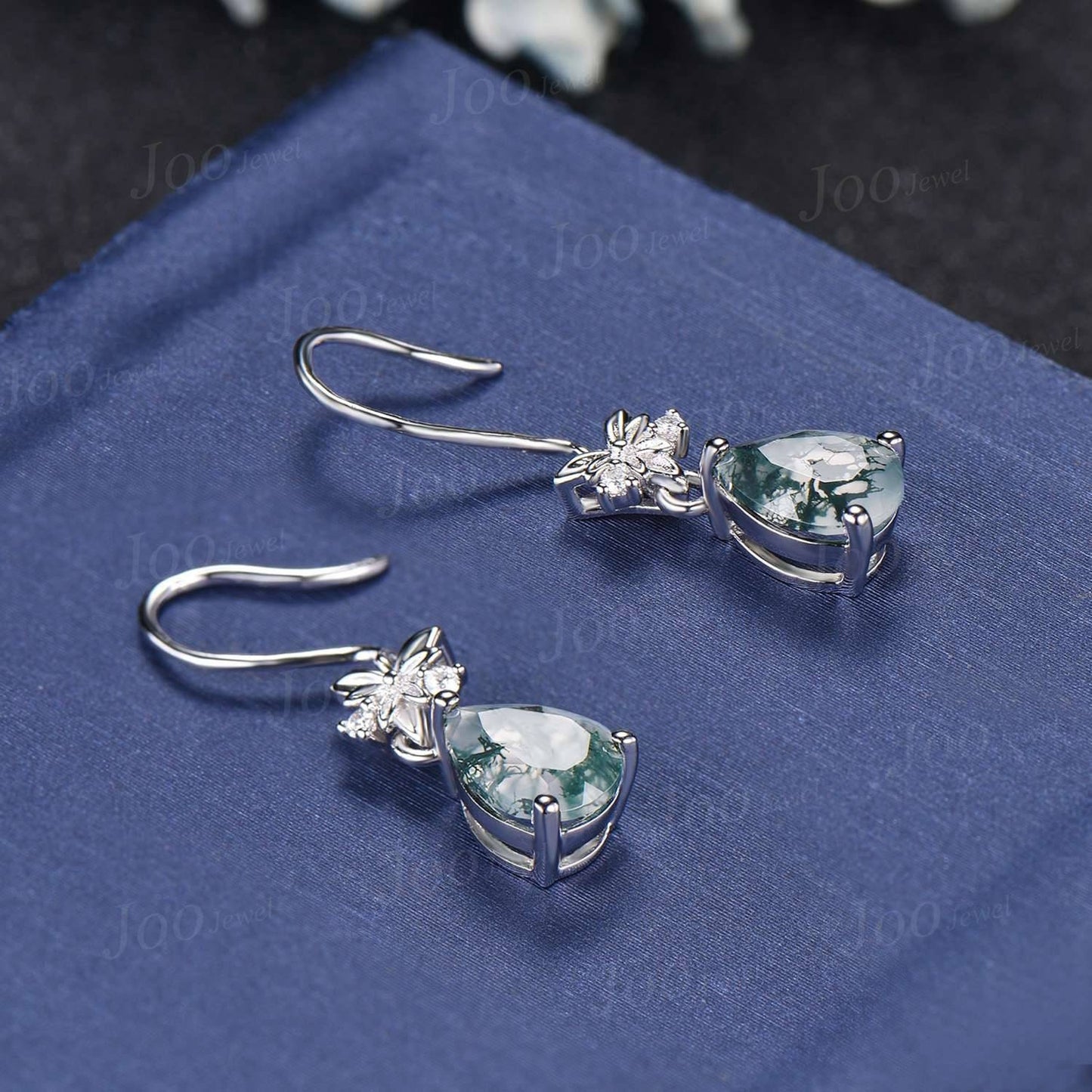 Trinity Celtic Knot Moss Agate Dangle Earrings Vintage Sterling Silver Pear Cut Natural Green Gemstone Earrings Women Birthday Gifts Women