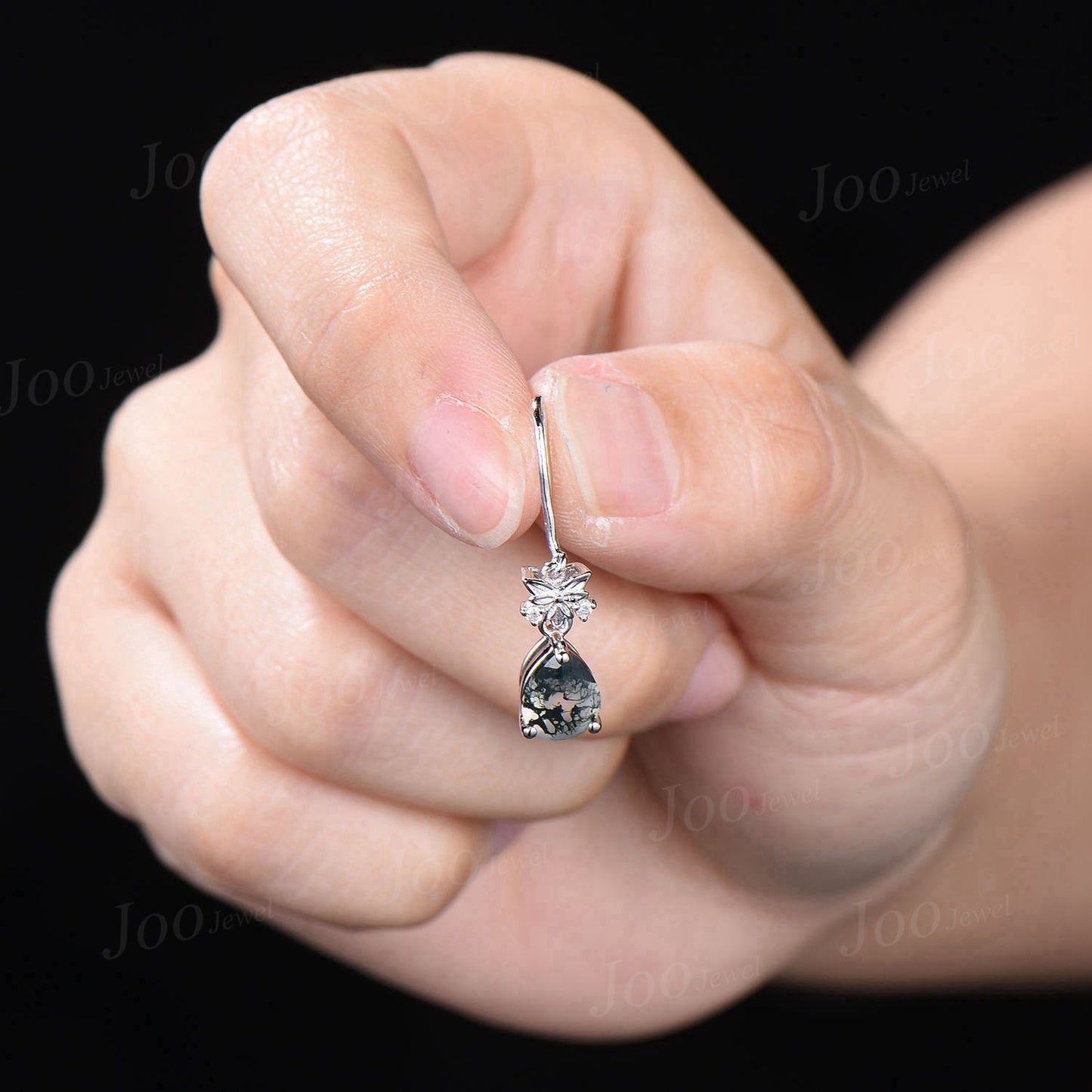 Trinity Celtic Knot Moss Agate Dangle Earrings Vintage Sterling Silver Pear Cut Natural Green Gemstone Earrings Women Birthday Gifts Women