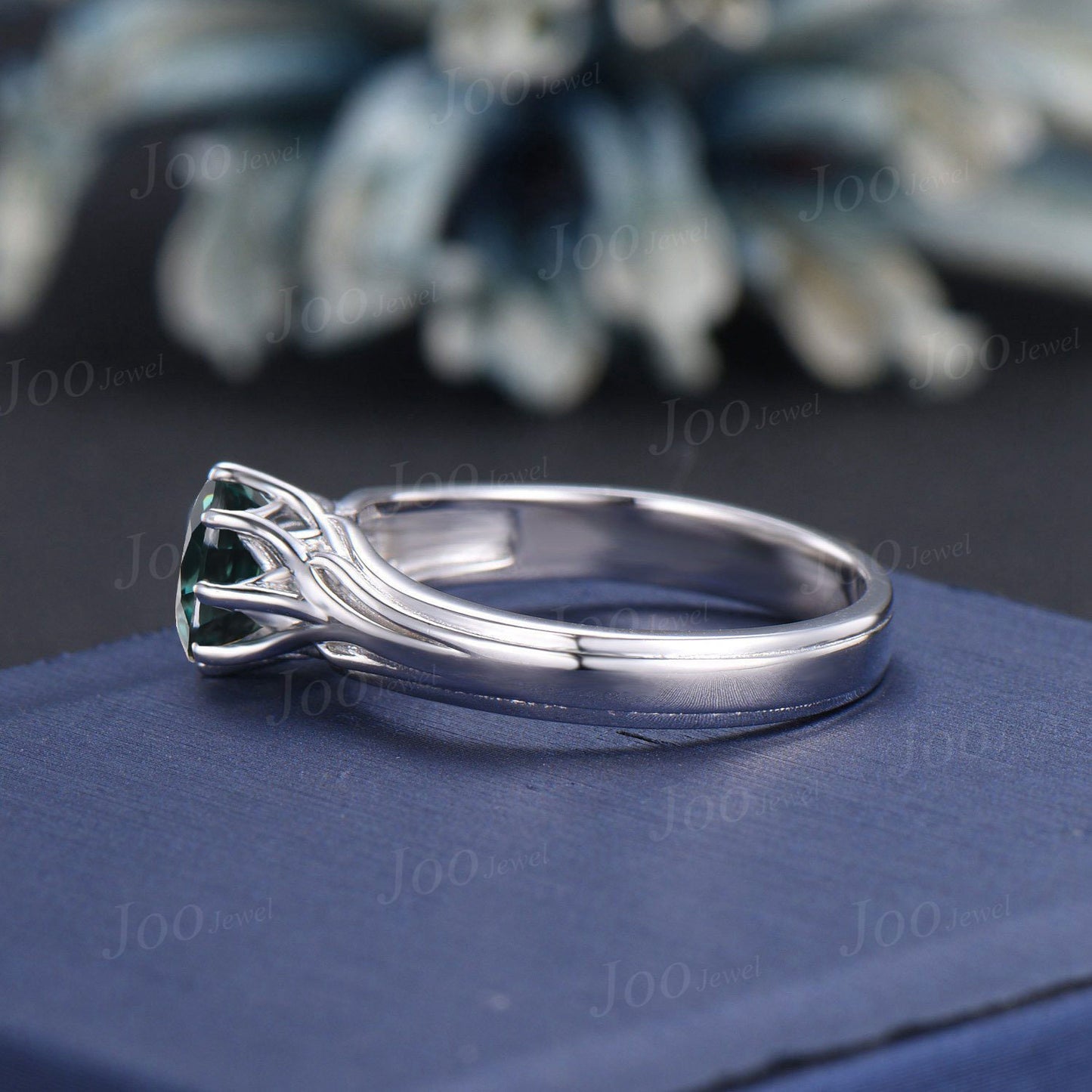 Tree of Life Teal Montana Sapphire Engagement Ring Round Green Sapphire Solitaire Wedding Ring Nature Inspired Jewelry Gift for Women/Family