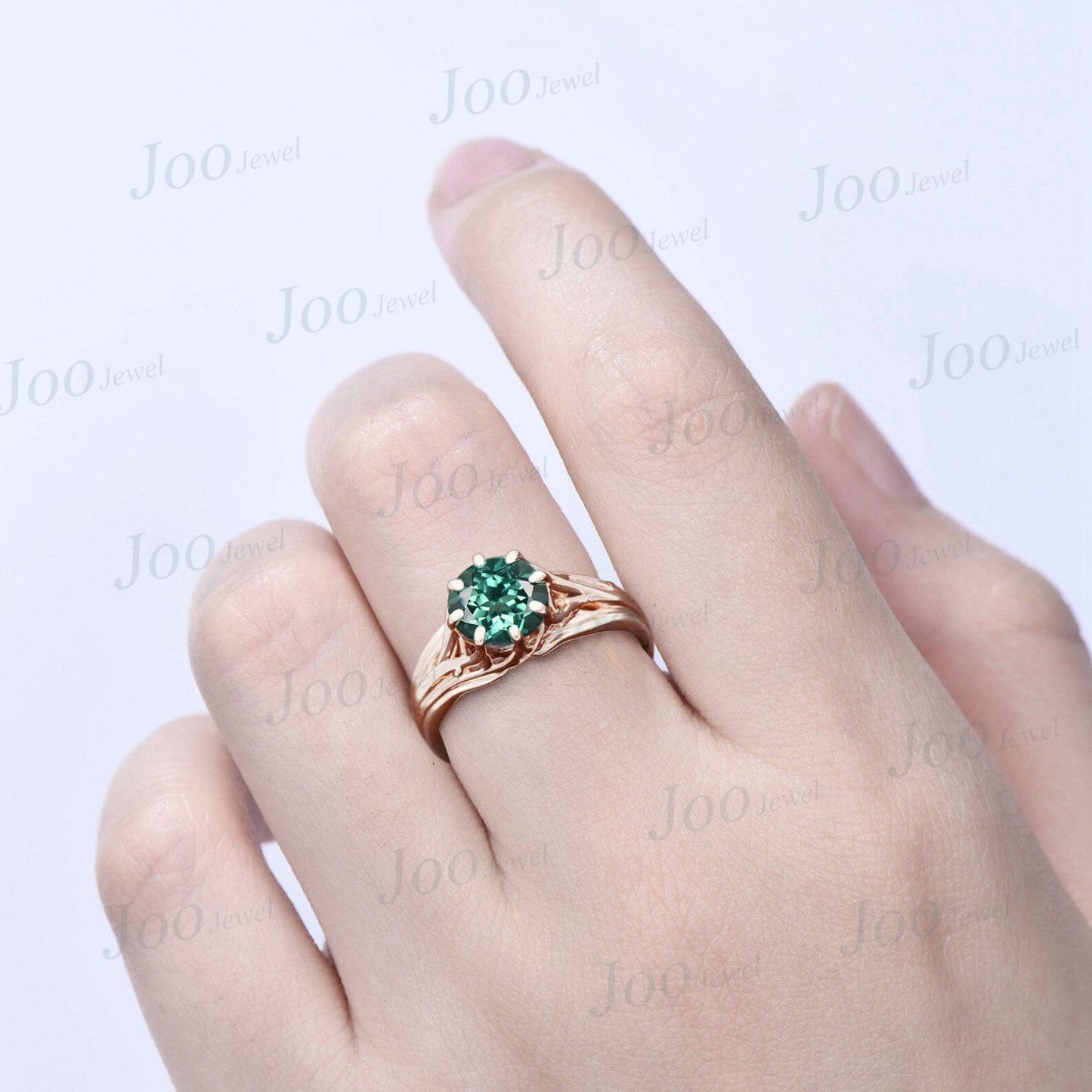 Tree of Life Teal Montana Sapphire Engagement Ring Round Green Sapphire Solitaire Wedding Ring Nature Inspired Jewelry Gift for Women/Family