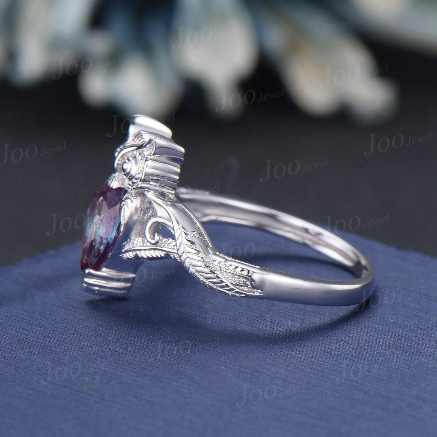 Unique Branch Twig Vine Owl Engagement Ring Pear Color-Change Alexandrite Wedding Ring Cute Owl Antique Nature Inspired Alexandrite Jewelry