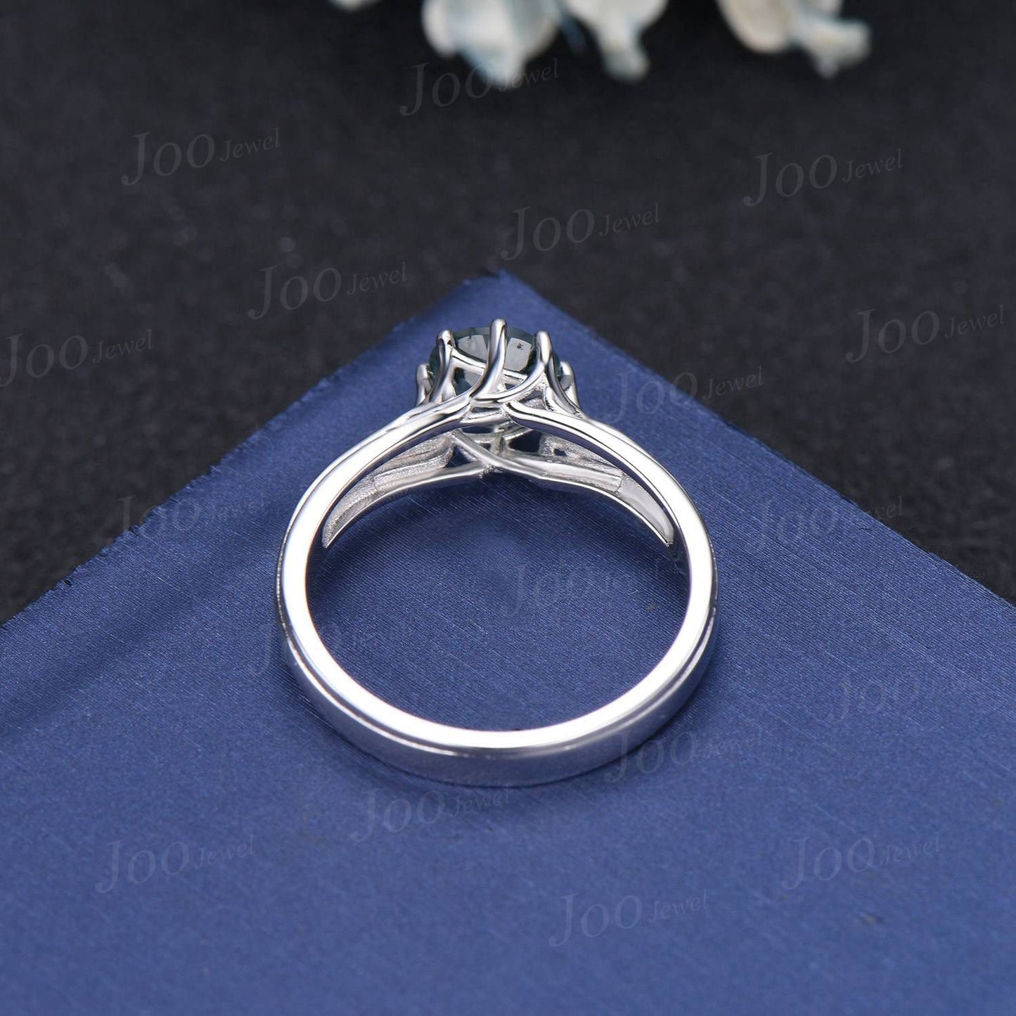 Tree of Life Teal Montana Sapphire Engagement Ring Round Green Sapphire Solitaire Wedding Ring Nature Inspired Jewelry Gift for Women/Family