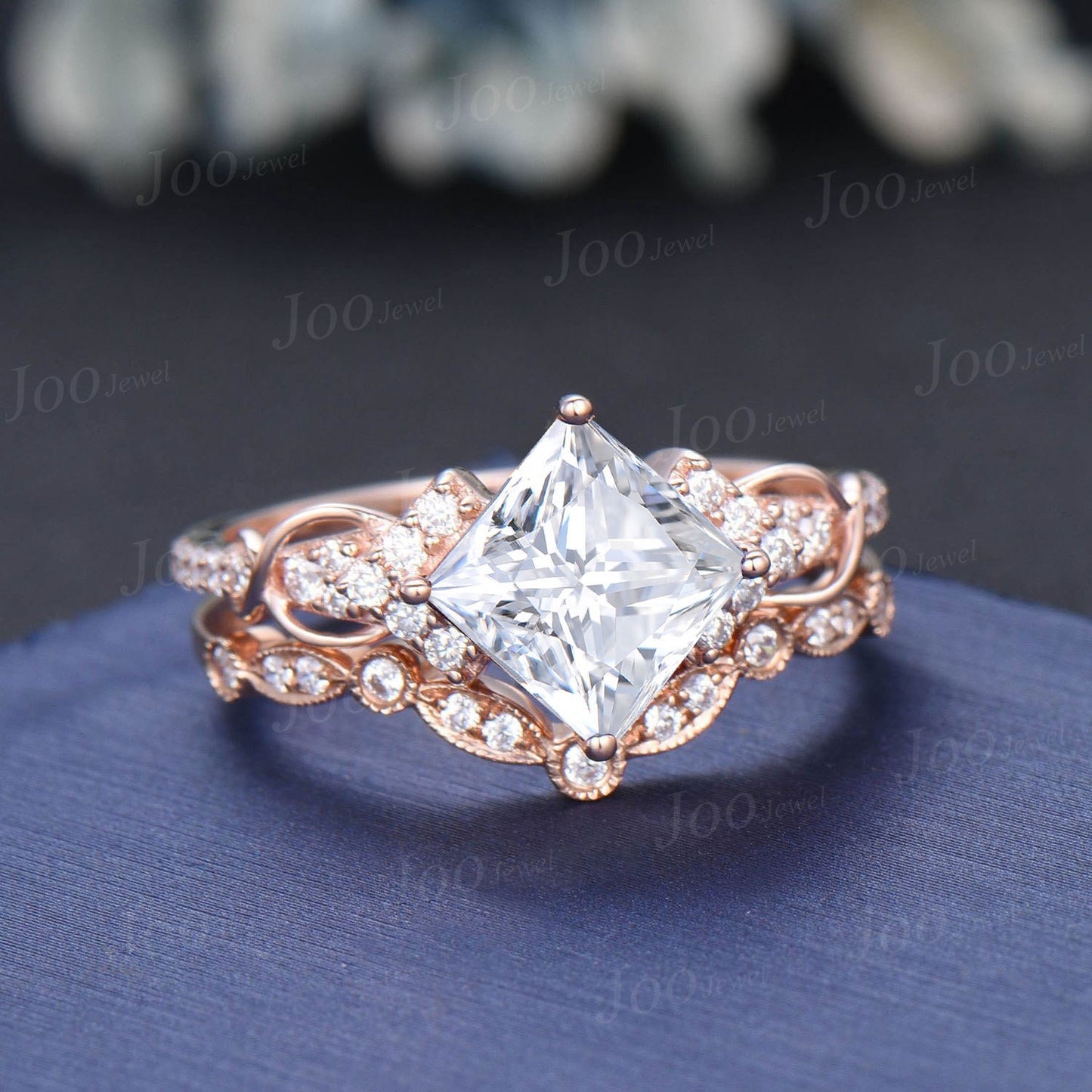 2ct Moissanite Diamond Bridal Set Unique Princess Cut Engagement Ring Set Cluster Half Eternity Band Infinity Love Promise Rings for Women