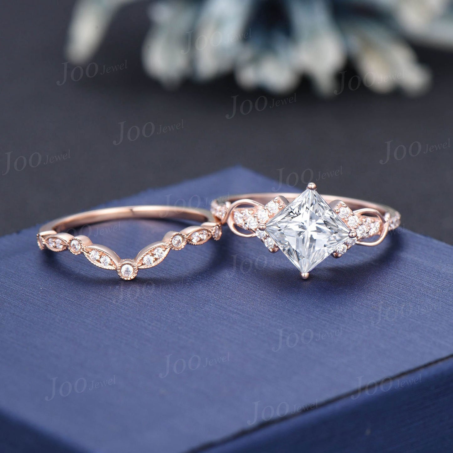 2ct Moissanite Diamond Bridal Set Unique Princess Cut Engagement Ring Set Cluster Half Eternity Band Infinity Love Promise Rings for Women