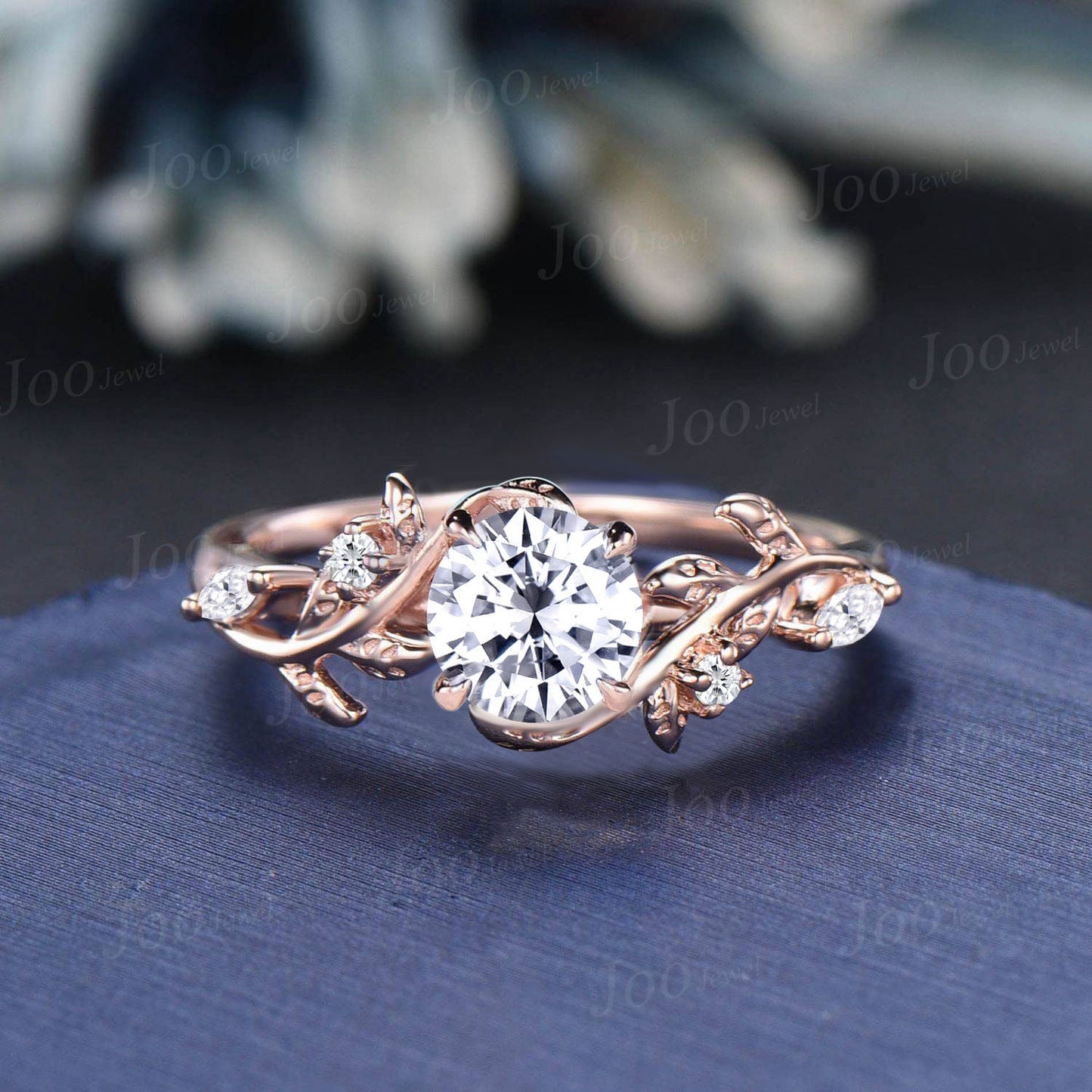 1ct Round Cut Moissanite Engagement Ring 14K Real Gold Nature Inspired Diamond Engagement Ring Leaf Wedding Bridal Set Unique Proposal Gifts