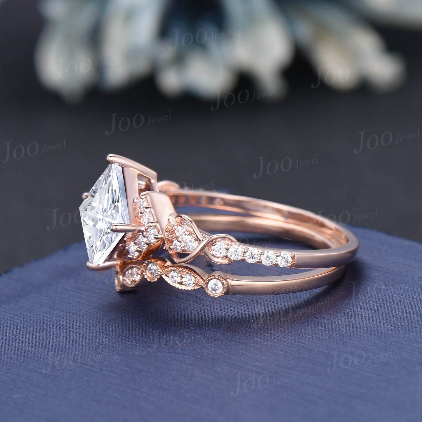 2ct Moissanite Diamond Bridal Set Unique Princess Cut Engagement Ring Set Cluster Half Eternity Band Infinity Love Promise Rings for Women