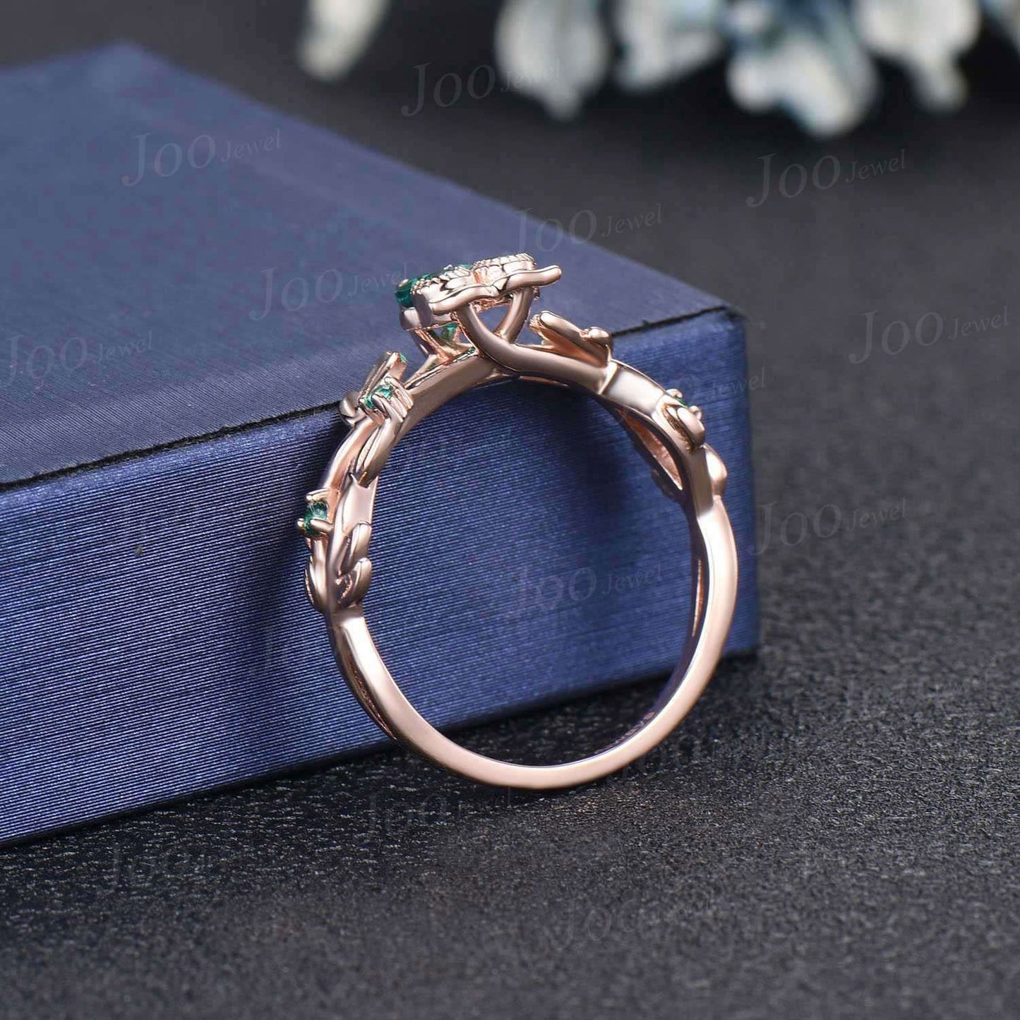 Round Green Emerald Engagement Ring Twig Ring Forest Branch Owl Engagement Ring Fairy May Birthstone Wedding Ring Cute Owl Lover Gifts Women