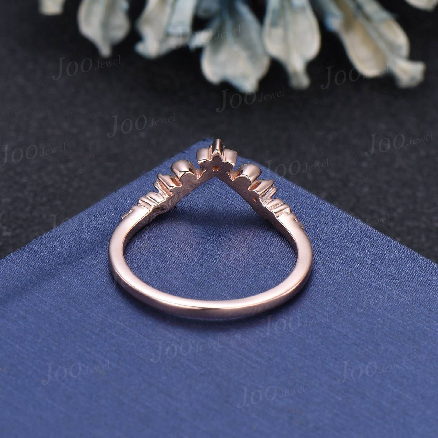 Round Moissanite/Diamond Contour Wedding Band 14K Rose Gold Unique Curved Floral Wedding Band Twig Vine Stacked Filigree Bridal Promise Ring