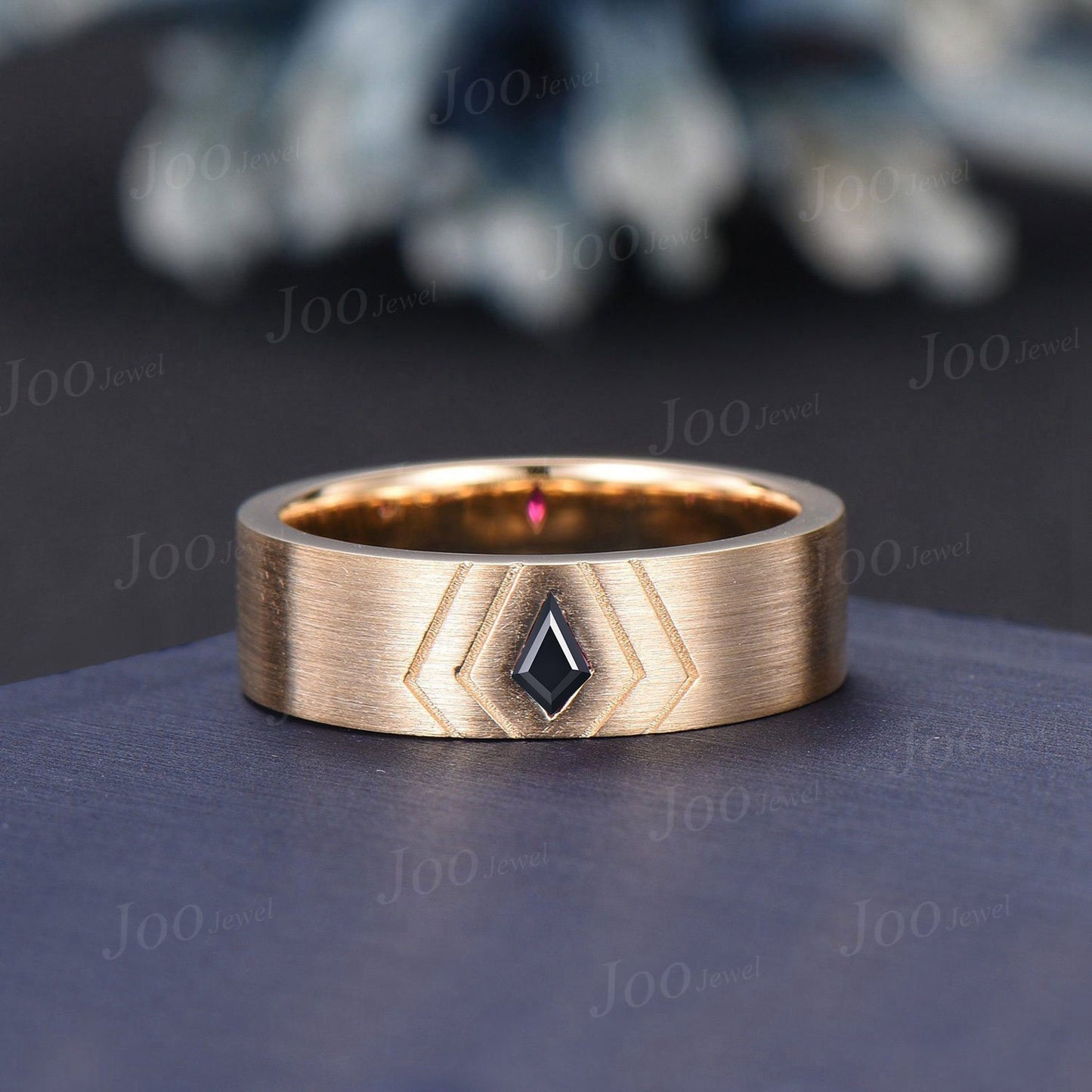 Men's Black Spinel Wedding Band Kite Black Onyx Band 6mm Brushed Finished Band Sterling Silver Gothic Vintage Male Marriage Ring for Fianc¨¦