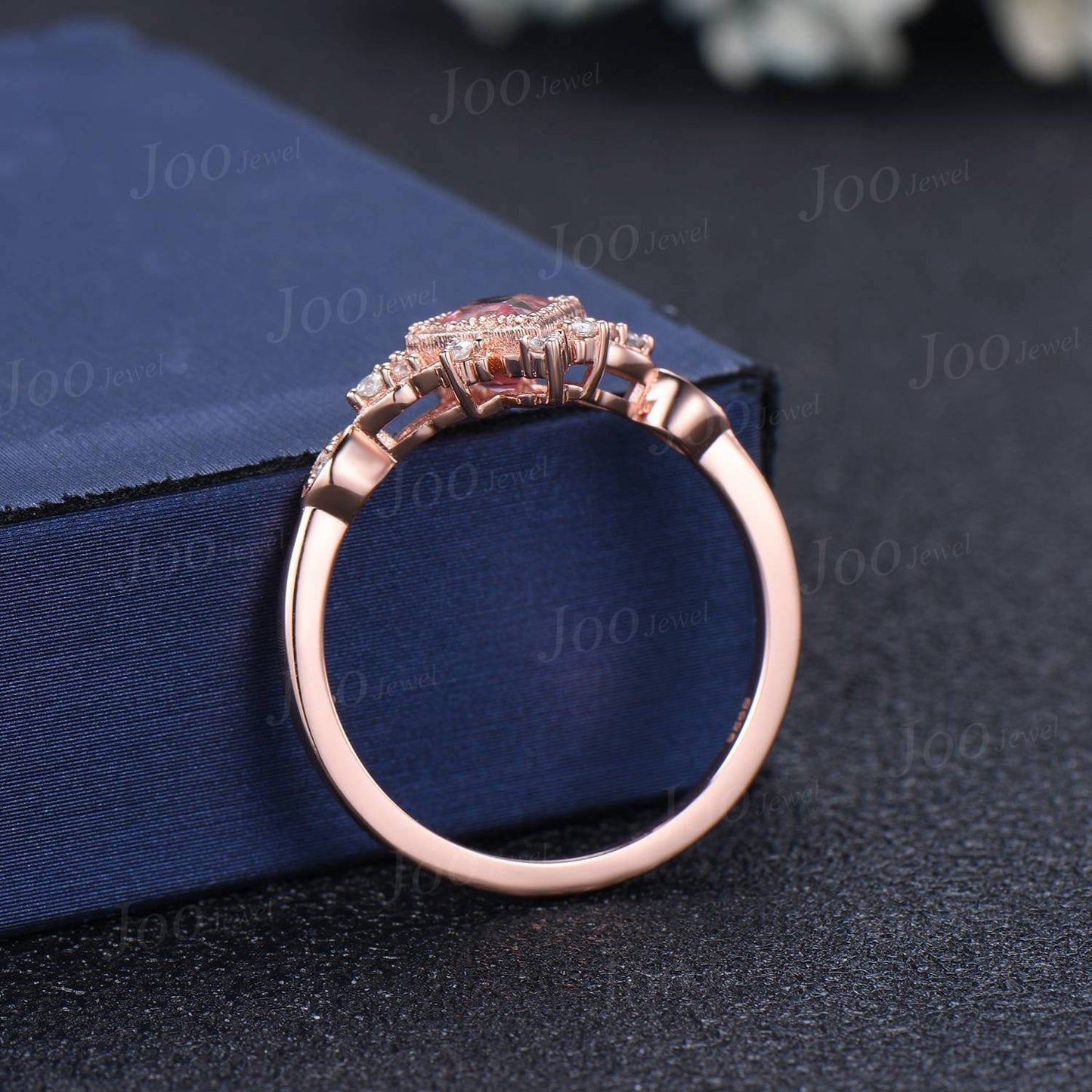 Kite Cut Pink Padparadscha Diamond Halo Engagement Ring 14K Rose Gold Filigree Wedding Ring Vintage Ring Romantic Anniversary Gift For Women