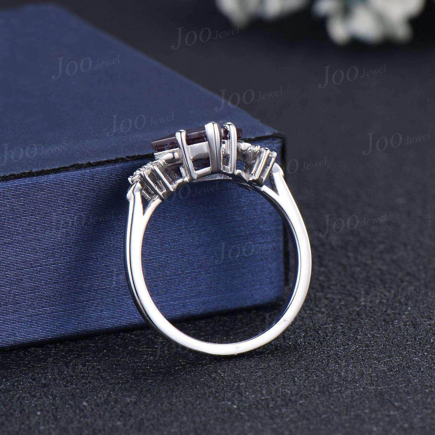 Princess Cut Alexandrite Diamond Trinity Celtic Knot Engagement Ring 14K Rose Gold Scottish Irish Leaf Branch Ring Unique Anniversary Gifts
