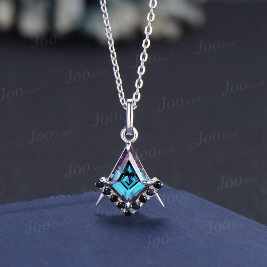 Color-Change Alexandrite Necklace Vintage Masonic Alexandrite Pendant Sterling Silver Kite Gemstone Pendant for Women/Men Freemason Jewelry