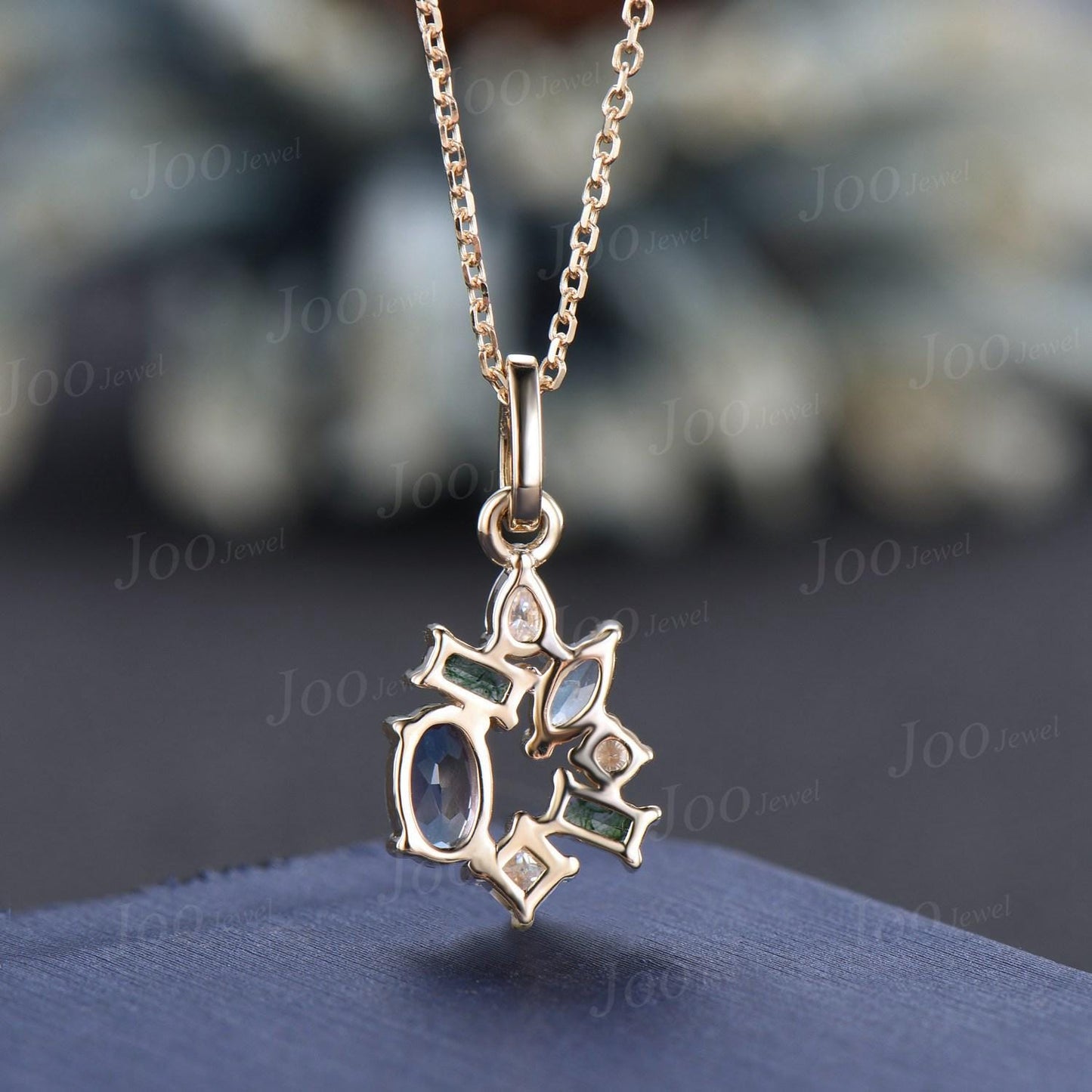 Personalized Baguette Cut Moss Agate Alexandrite Flower Pear Necklace Moonstone Promise Ring Princess Moissanite Art Deco Bridal Necklaces