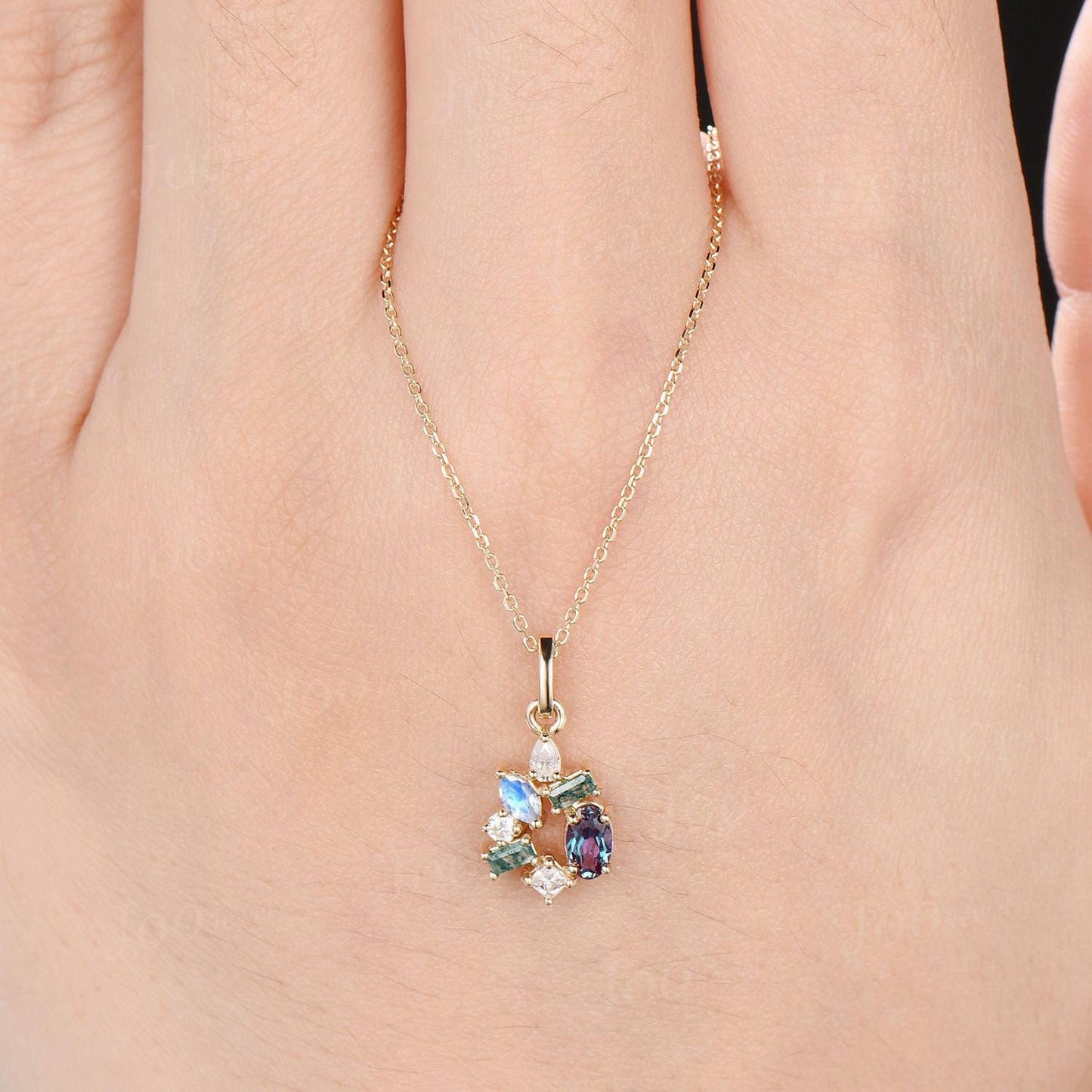 Personalized Baguette Cut Moss Agate Alexandrite Flower Pear Necklace Moonstone Promise Ring Princess Moissanite Art Deco Bridal Necklaces
