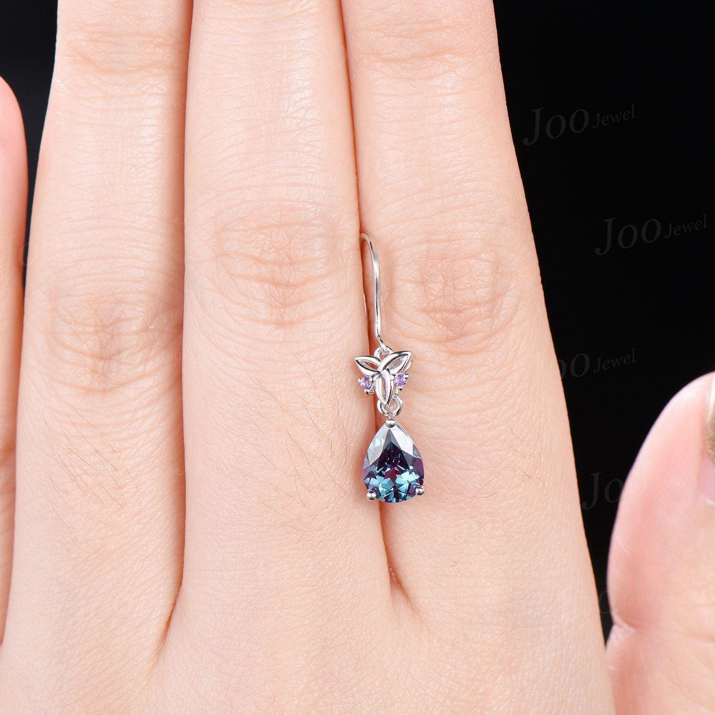 Color-Change Alexandrite Drop Earrings Necklace Set Sterling Silver Pear Alexandrite Amethyst Celtic Trinity Knot Earrings Pendant for Women