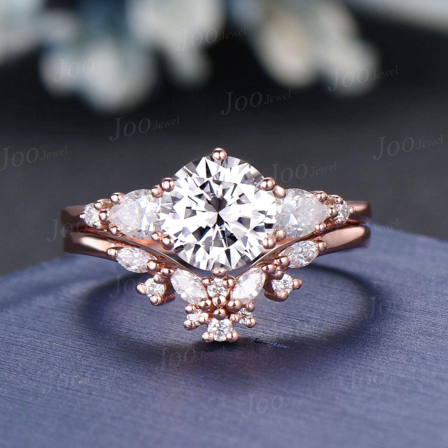 Oval Wedding Ring 1.5ct Dainty Moissanite Engagement Ring Set April Birthstone Cluster Moissanite Diamond Ring Anniversary Gifts for Women