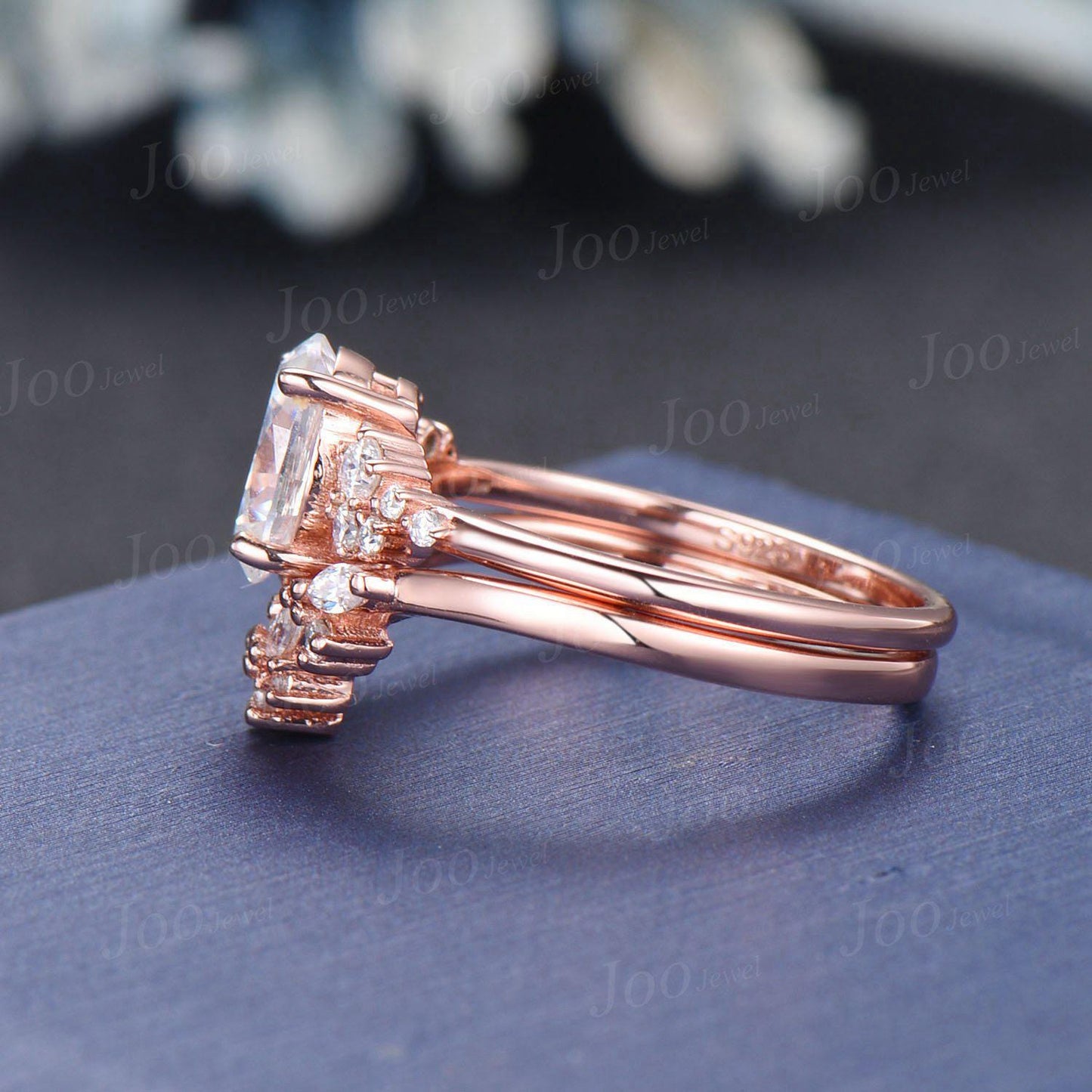 Oval Wedding Ring 1.5ct Dainty Moissanite Engagement Ring Set April Birthstone Cluster Moissanite Diamond Ring Anniversary Gifts for Women