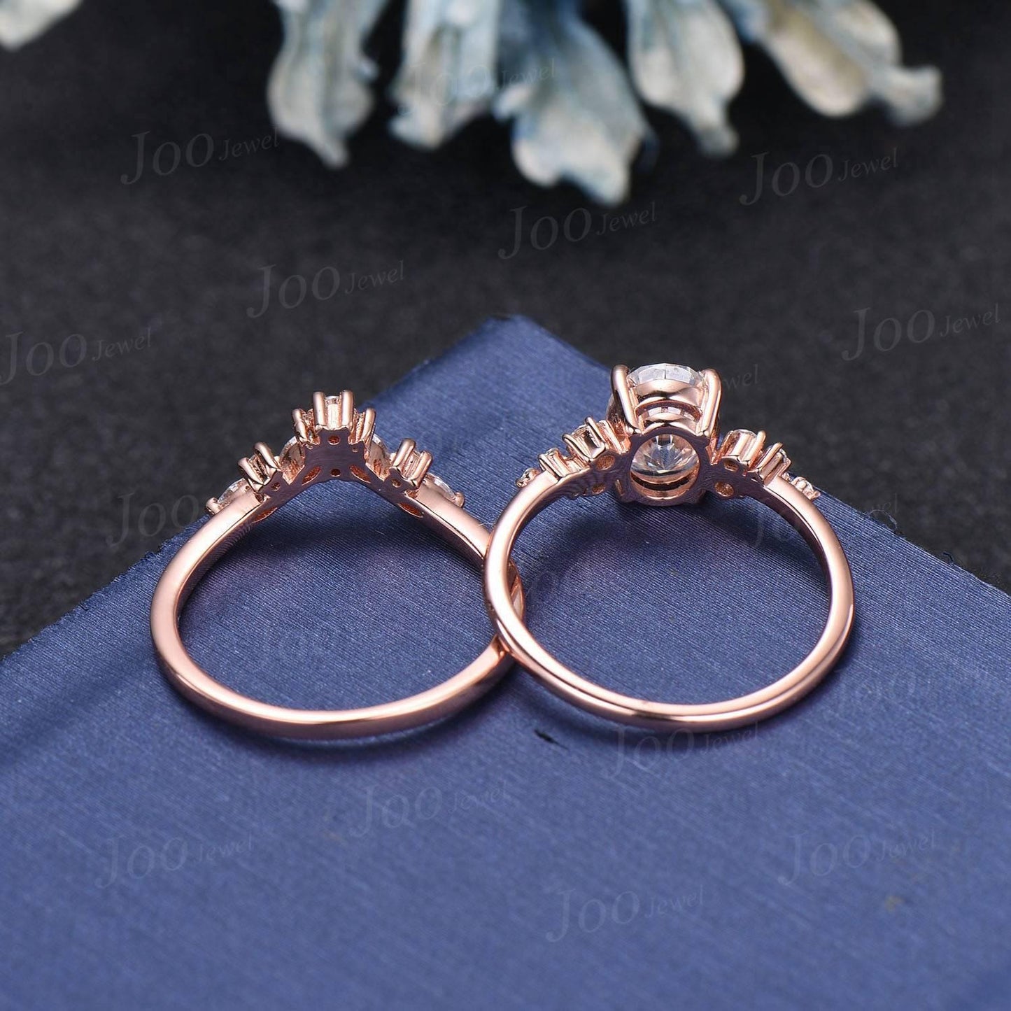 Oval Wedding Ring 1.5ct Dainty Moissanite Engagement Ring Set April Birthstone Cluster Moissanite Diamond Ring Anniversary Gifts for Women