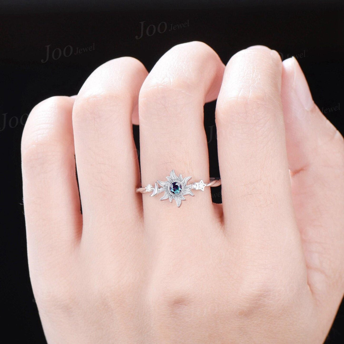Sterling Silver Sun Engagement Ring Twig Vine Color-Changed Alexandrite Wedding Ring Cluster Amethyst Promise Ring Rapunzel Inspired Jewelry