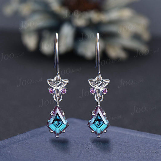 Celtic Trinity Knot Color-Change Alexandrite Hook Drop Earrings Kite Alexandrite Amethyst Earrings Silver Gemstone Dangle Earrings for Women