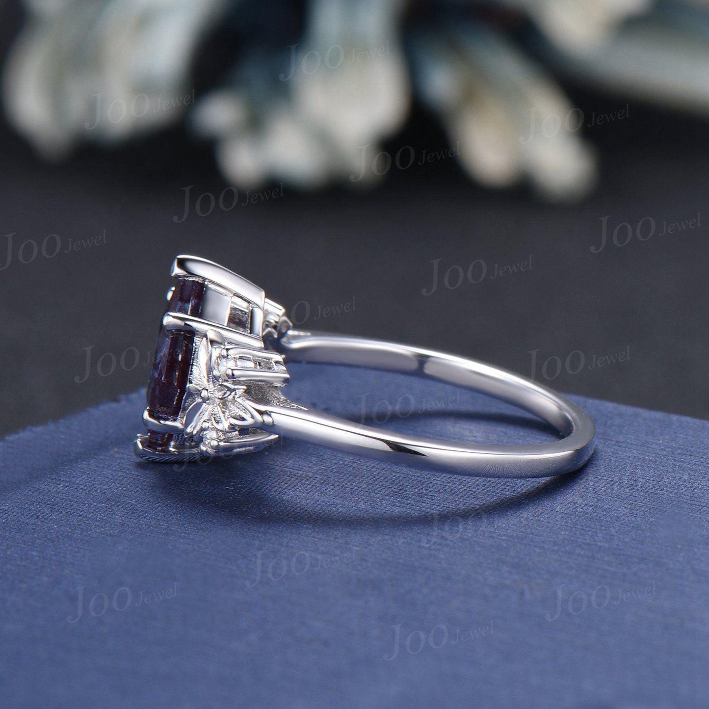 Princess Cut Alexandrite Diamond Trinity Celtic Knot Engagement Ring 14K Rose Gold Scottish Irish Leaf Branch Ring Unique Anniversary Gifts