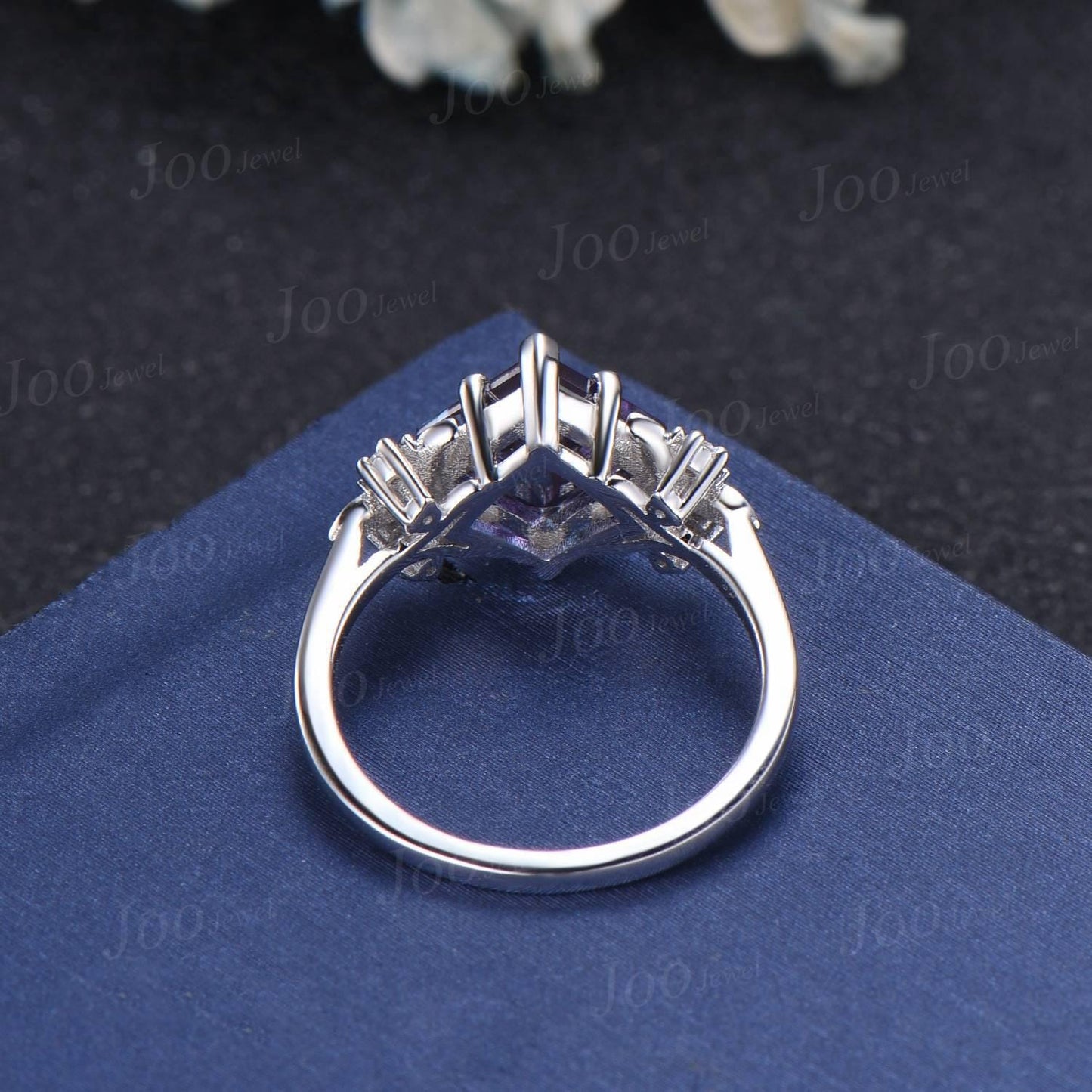 Princess Cut Alexandrite Diamond Trinity Celtic Knot Engagement Ring 14K Rose Gold Scottish Irish Leaf Branch Ring Unique Anniversary Gifts
