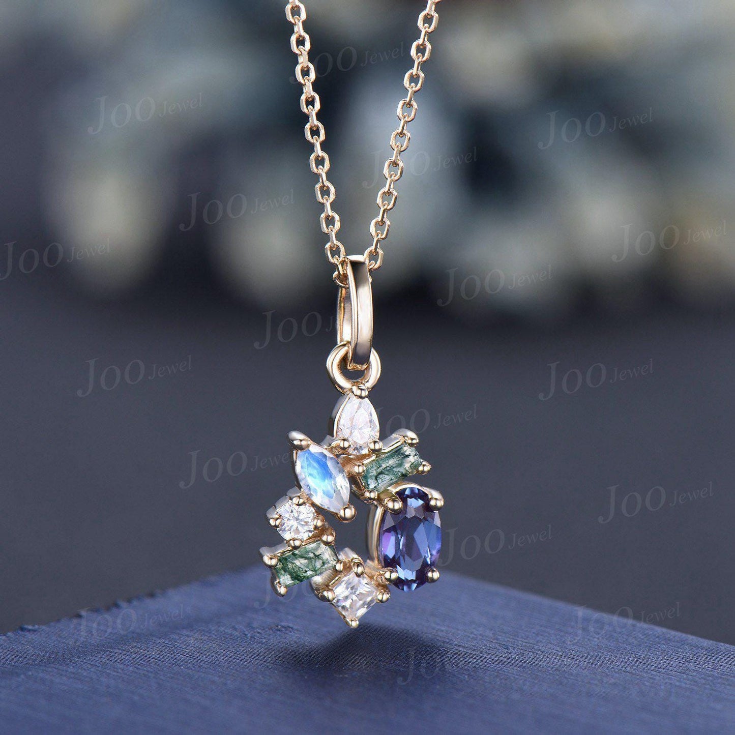 Personalized Baguette Cut Moss Agate Alexandrite Flower Pear Necklace Moonstone Promise Ring Princess Moissanite Art Deco Bridal Necklaces