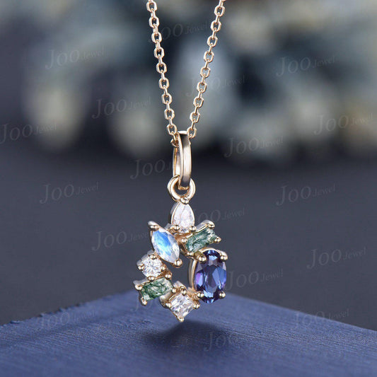 Personalized Baguette Cut Moss Agate Alexandrite Flower Pear Necklace Moonstone Promise Ring Princess Moissanite Art Deco Bridal Necklaces