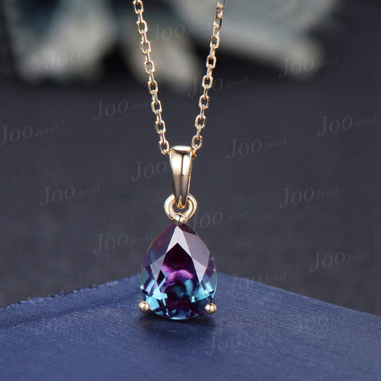 Teardrop Cut Color-Change Alexandrite Necklace Silver/Solid 14k/18k Gold Vintage Personalized Wedding Pendant Women Anniversary Bridal Gift