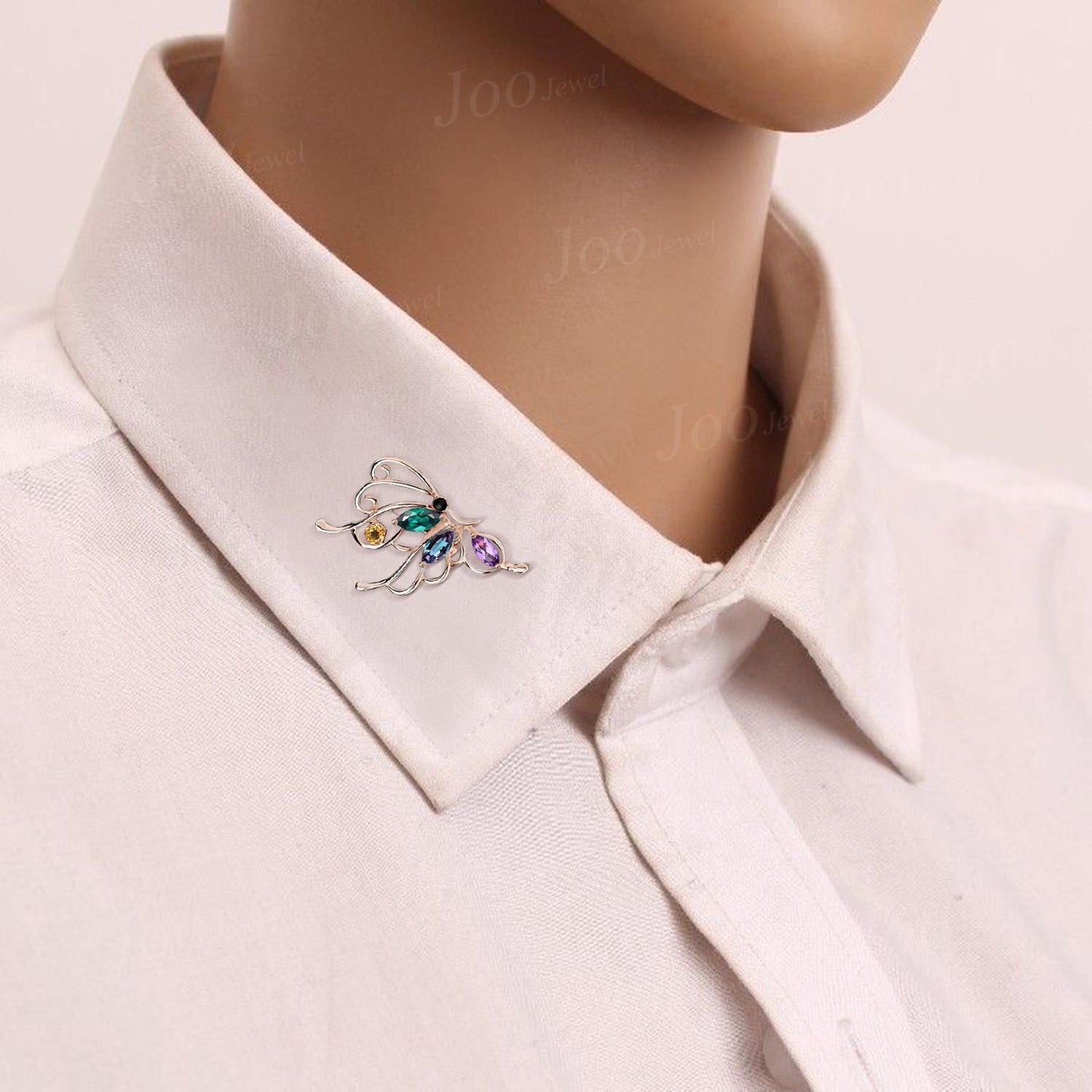 Natural Citrine Amethyst Alexandrite Brooch Butterfly Pins Multi-Stone Crystal Family Brooch for Lady Women Personalized Gifts for Friends