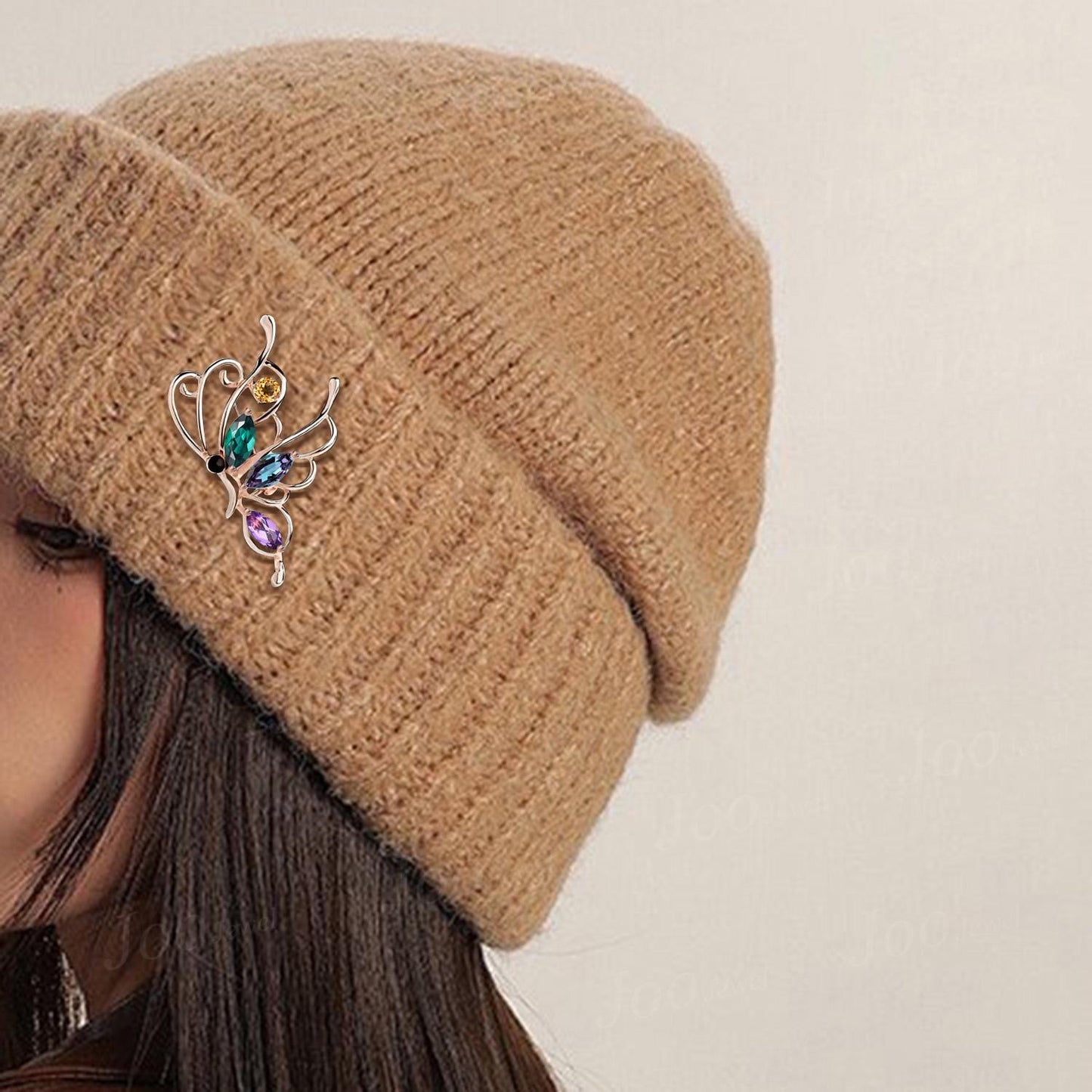 Natural Citrine Amethyst Alexandrite Brooch Butterfly Pins Multi-Stone Crystal Family Brooch for Lady Women Personalized Gifts for Friends
