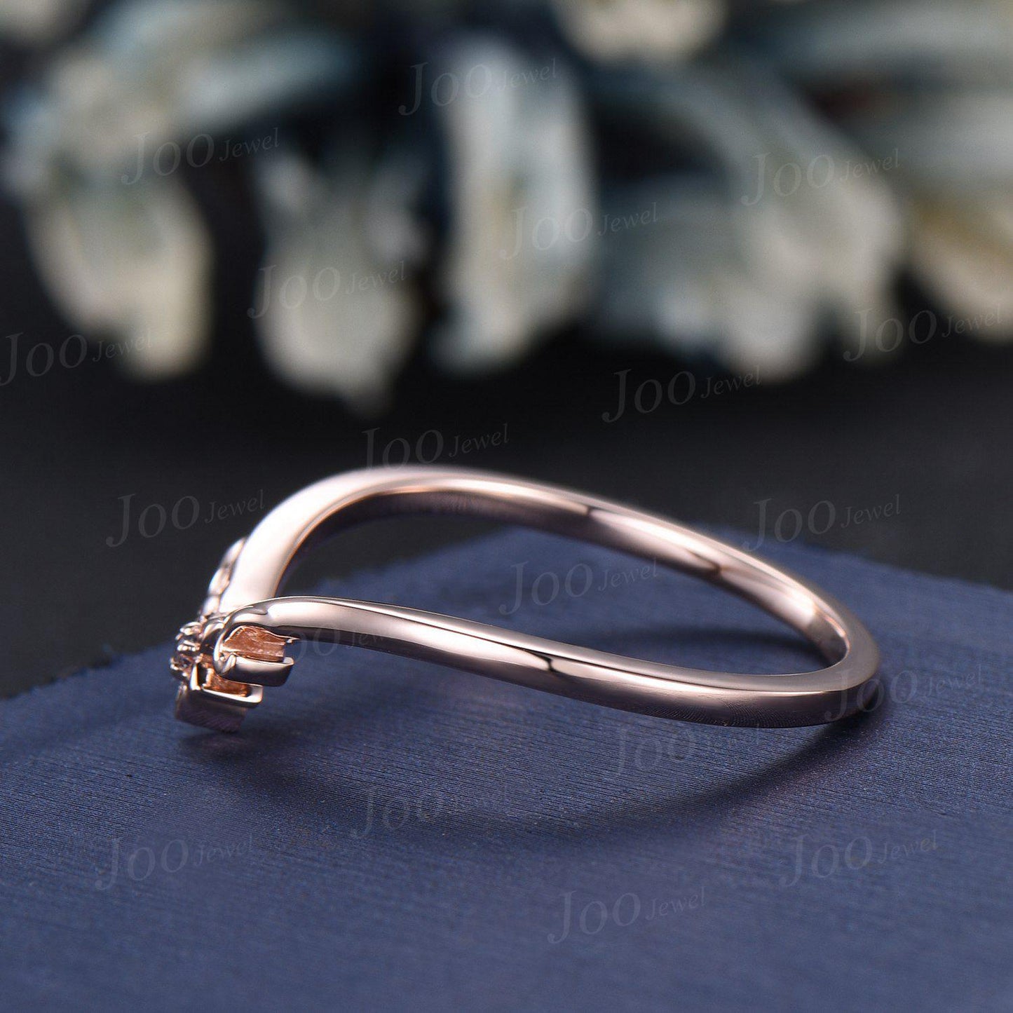 Nature Inspired Band Alexandrite Contour Wedding Band Rose Gold Unique Floral Curved Wedding Ring Twig Vine Stackable Bridal Promise Ring