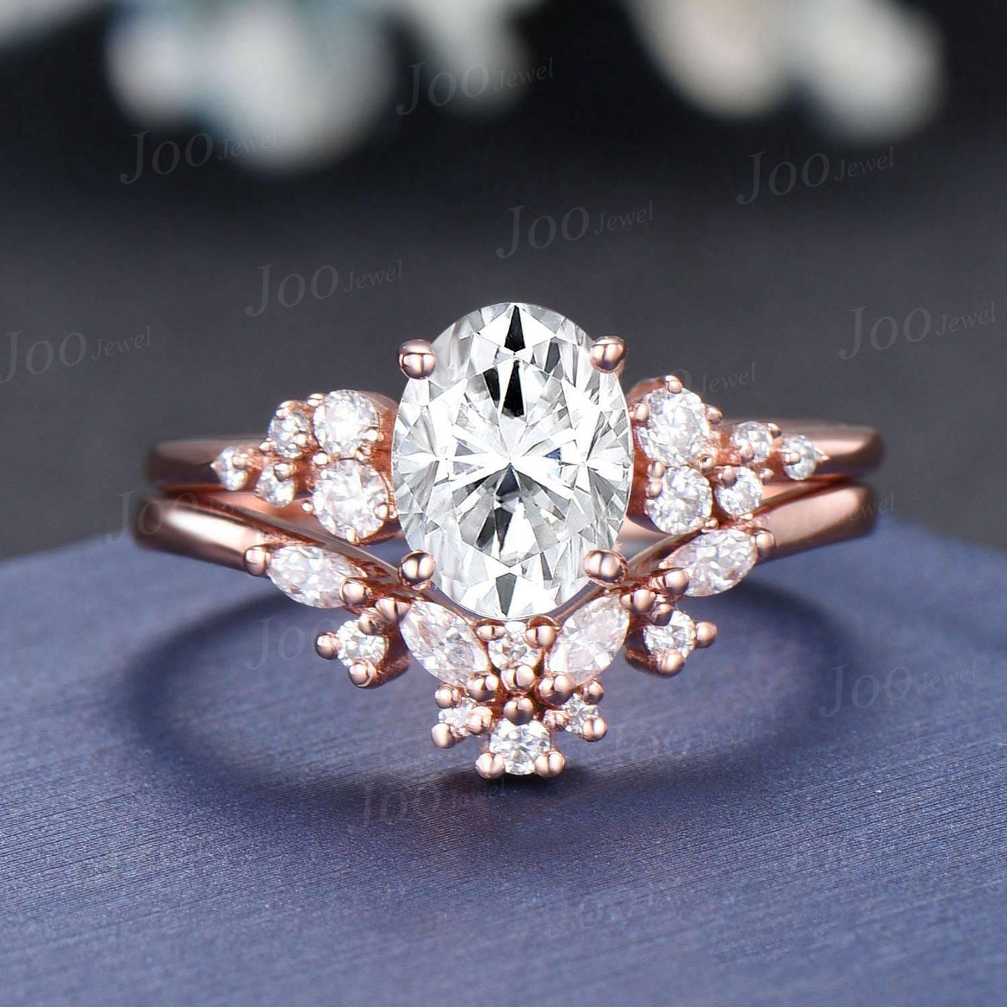 Oval Wedding Ring 1.5ct Dainty Moissanite Engagement Ring Set April Birthstone Cluster Moissanite Diamond Ring Anniversary Gifts for Women