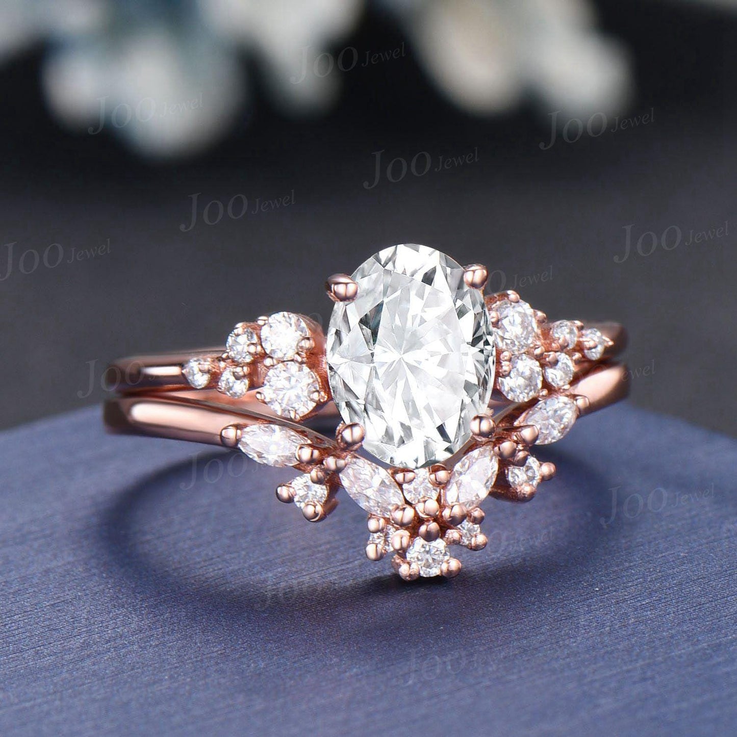 Oval Wedding Ring 1.5ct Dainty Moissanite Engagement Ring Set April Birthstone Cluster Moissanite Diamond Ring Anniversary Gifts for Women