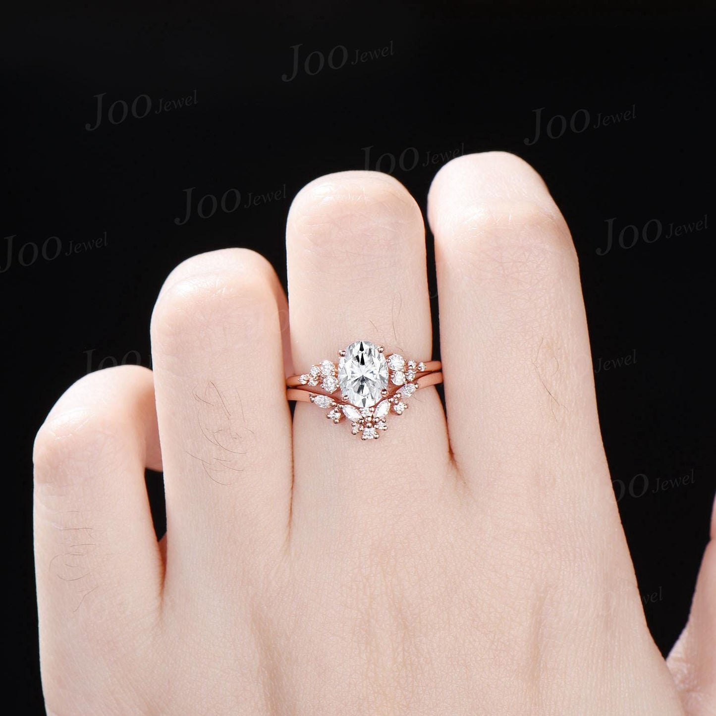 Oval Wedding Ring 1.5ct Dainty Moissanite Engagement Ring Set April Birthstone Cluster Moissanite Diamond Ring Anniversary Gifts for Women