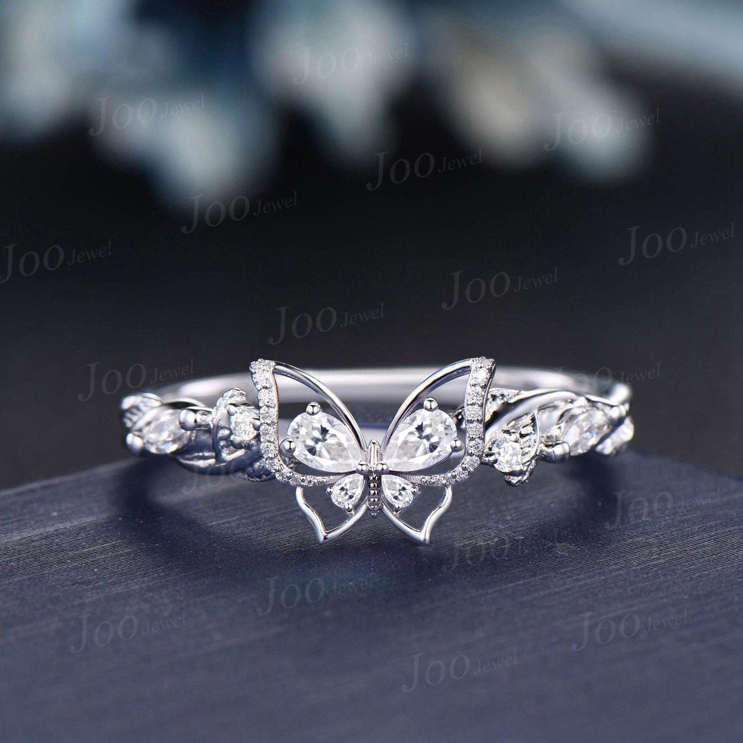 Unique Butterfly Moissanite Ring Sterling Silver Nature Inspired Diamond Engagement Ring Leaf Vine Wedding Ring Unique April Birthstone Gift