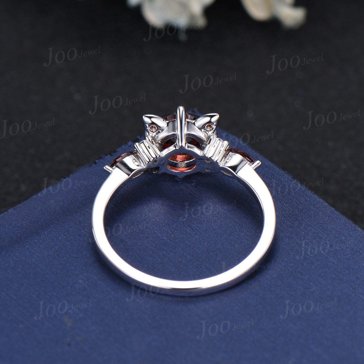 Cat Engagement Ring Vintage 1.2ct Round Cut Natural Garnet Wedding Ring Cat Cut Red Promise Ring Peekaboo Kitten Jewelry Gifts for Cat Lover