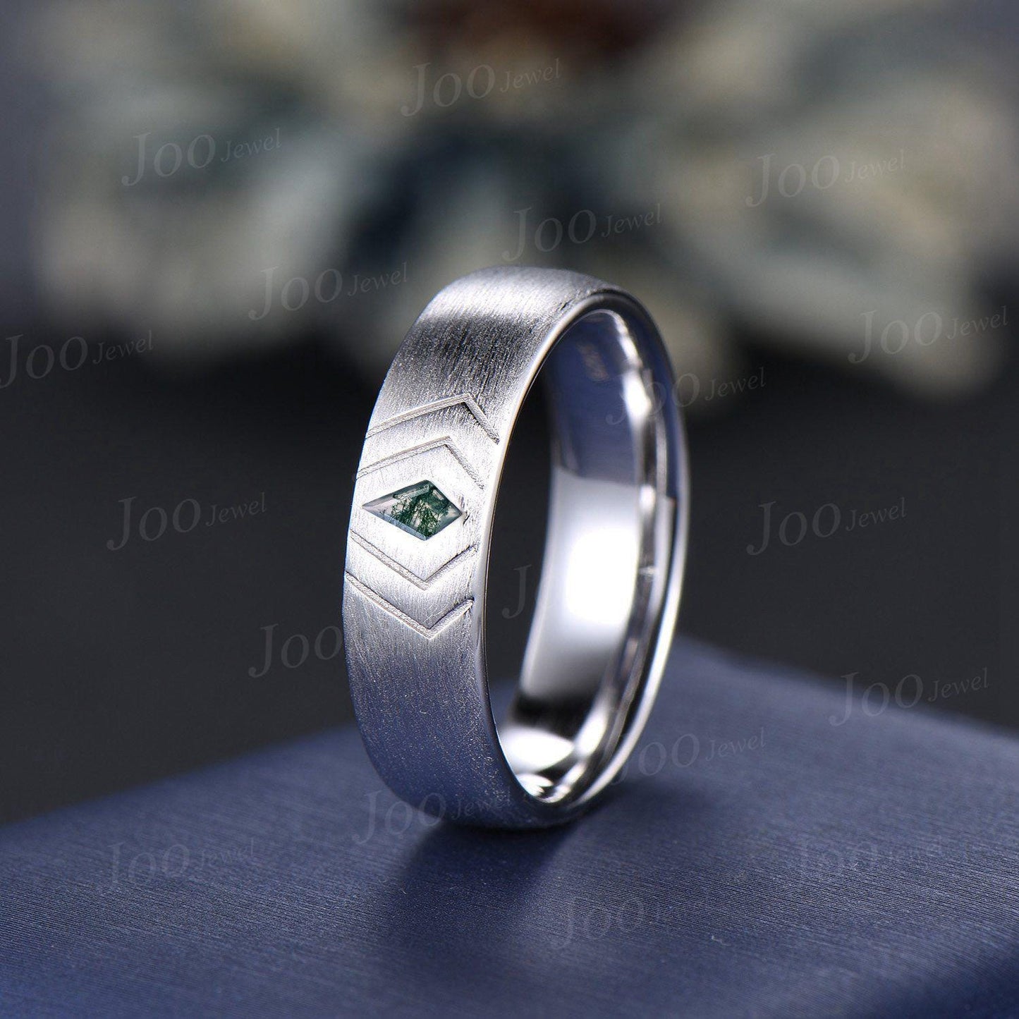 6mm Mens Kite Cut Moss Agate Wedding Band 14K Yellow Gold Men Engagement Ring Matte Ring Band Men Male Solitaire Band Promise Ring