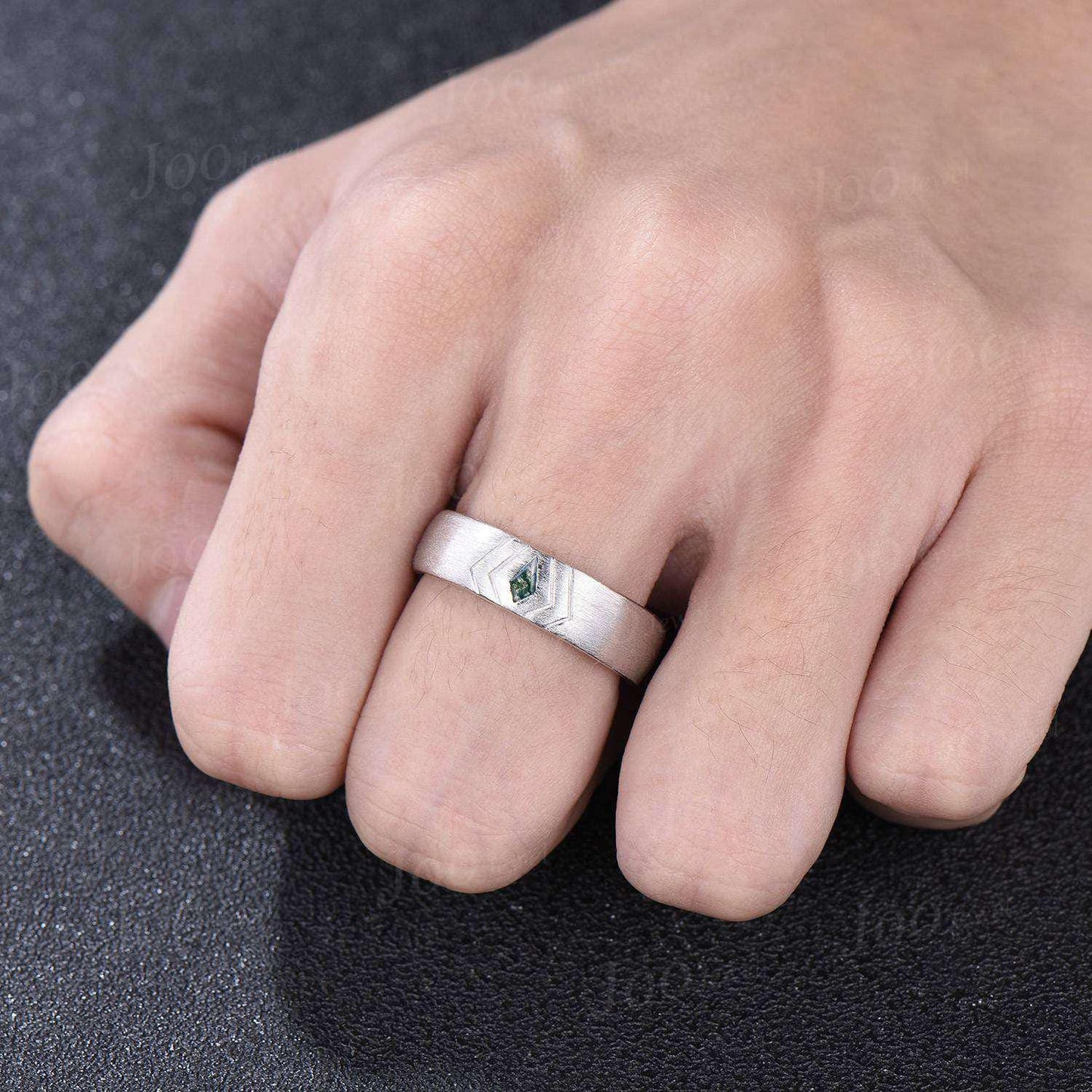 6mm Mens Kite Cut Moss Agate Wedding Band 14K Yellow Gold Men Engagement Ring Matte Ring Band Men Male Solitaire Band Promise Ring