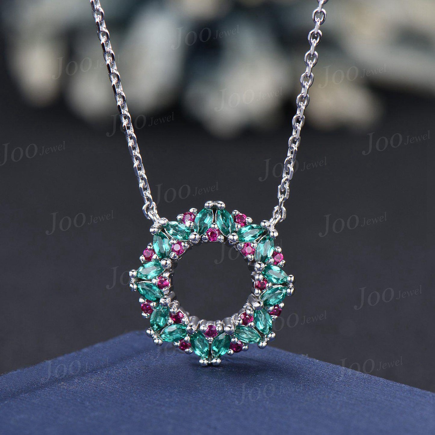 Emerald Ruby Wreath Necklace Earrings Set for Women Luxury Gemstone Chain Necklace Sterling Silver No Fading Christmas Jewelry Gift For Her